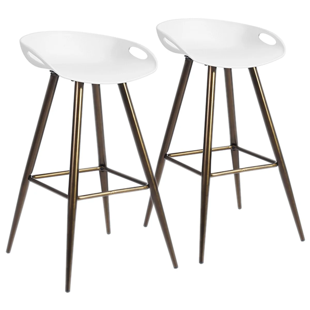 Set Of Two 32" White And Bronze Steel Low Back Bar Height Bar Chairs With Footrest By Homeroots - Image 2