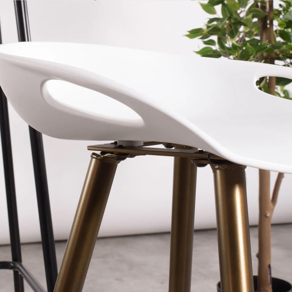 Set Of Two 32" White And Bronze Steel Low Back Bar Height Bar Chairs With Footrest By Homeroots - Image 5