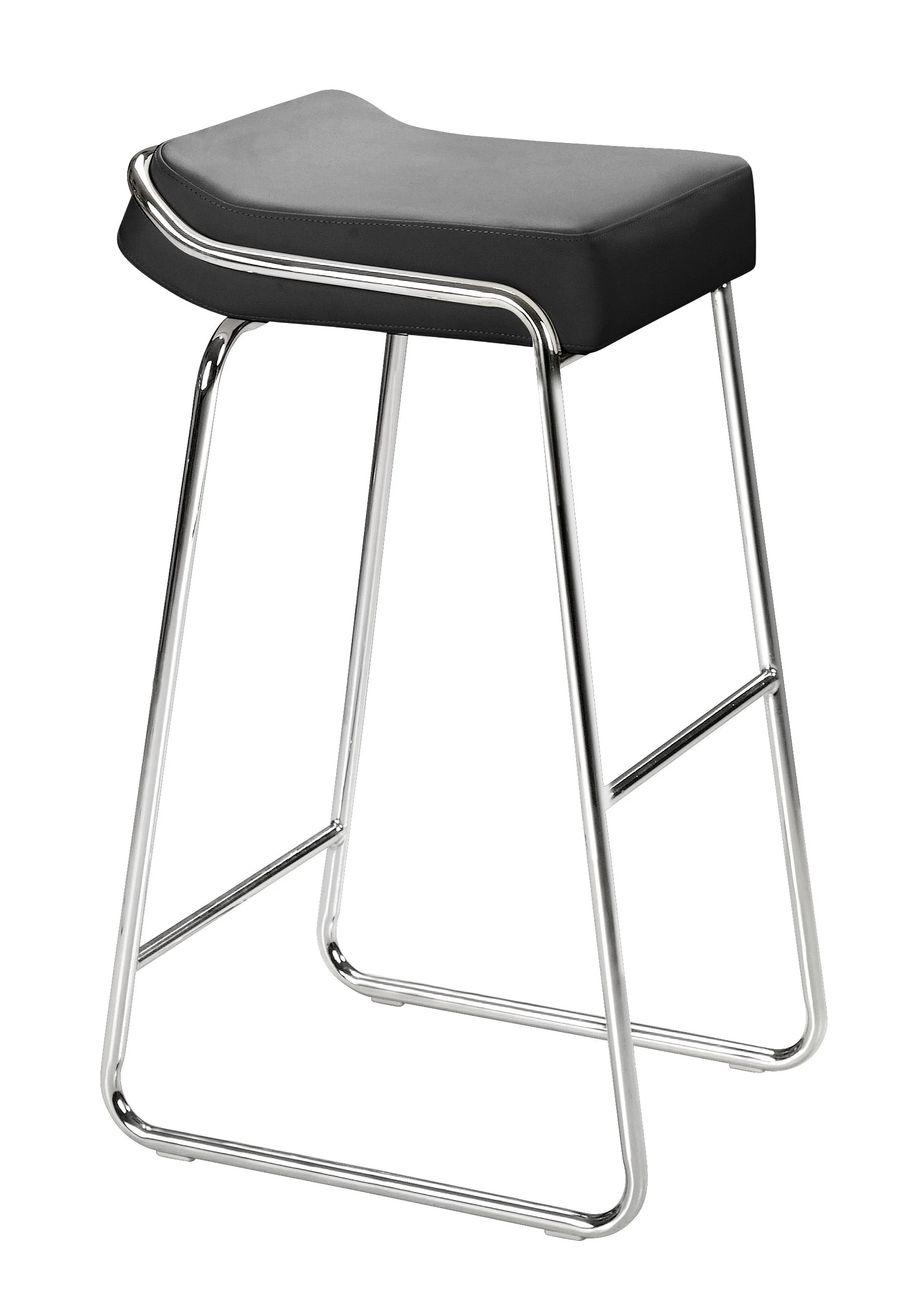 Set Of Two 33" Black Faux Leather And Chrome Backless Bar Height Chairs By Homeroots - Image 3