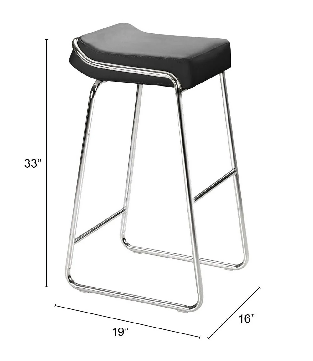 Set Of Two 33" Black Faux Leather And Chrome Backless Bar Height Chairs By Homeroots - Image 6