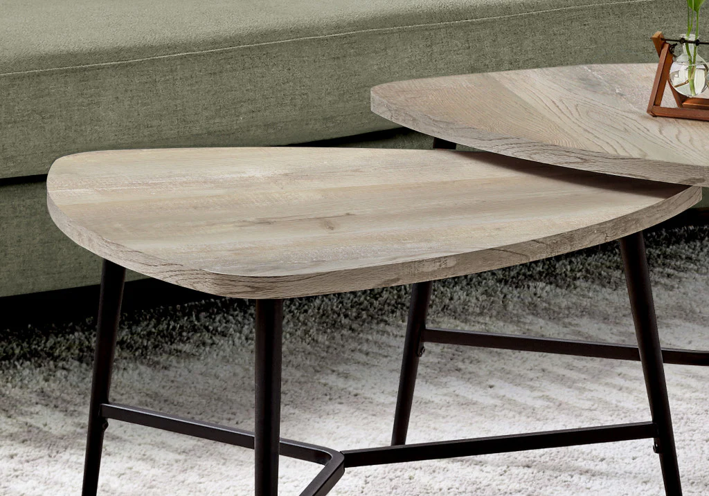 Set Of Two 33" Taupe And Black Triangle Nested Coffee Tables By Homeroots - Image 2