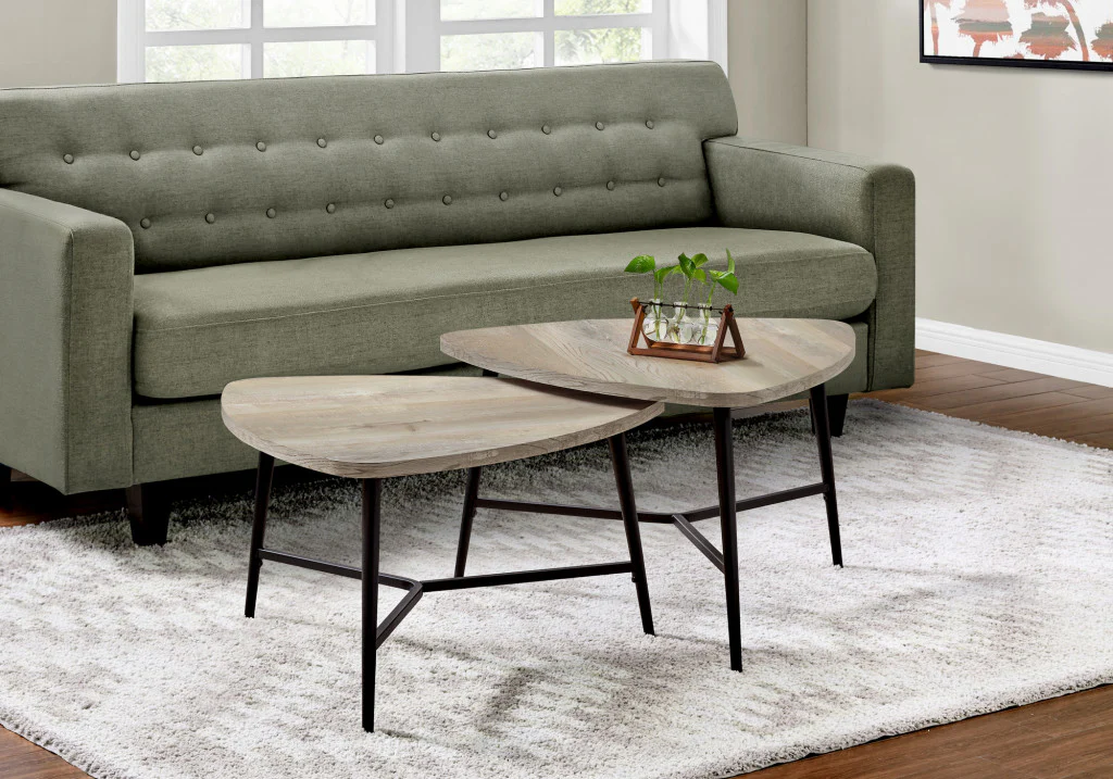 Set Of Two 33" Taupe And Black Triangle Nested Coffee Tables By Homeroots - Image 3