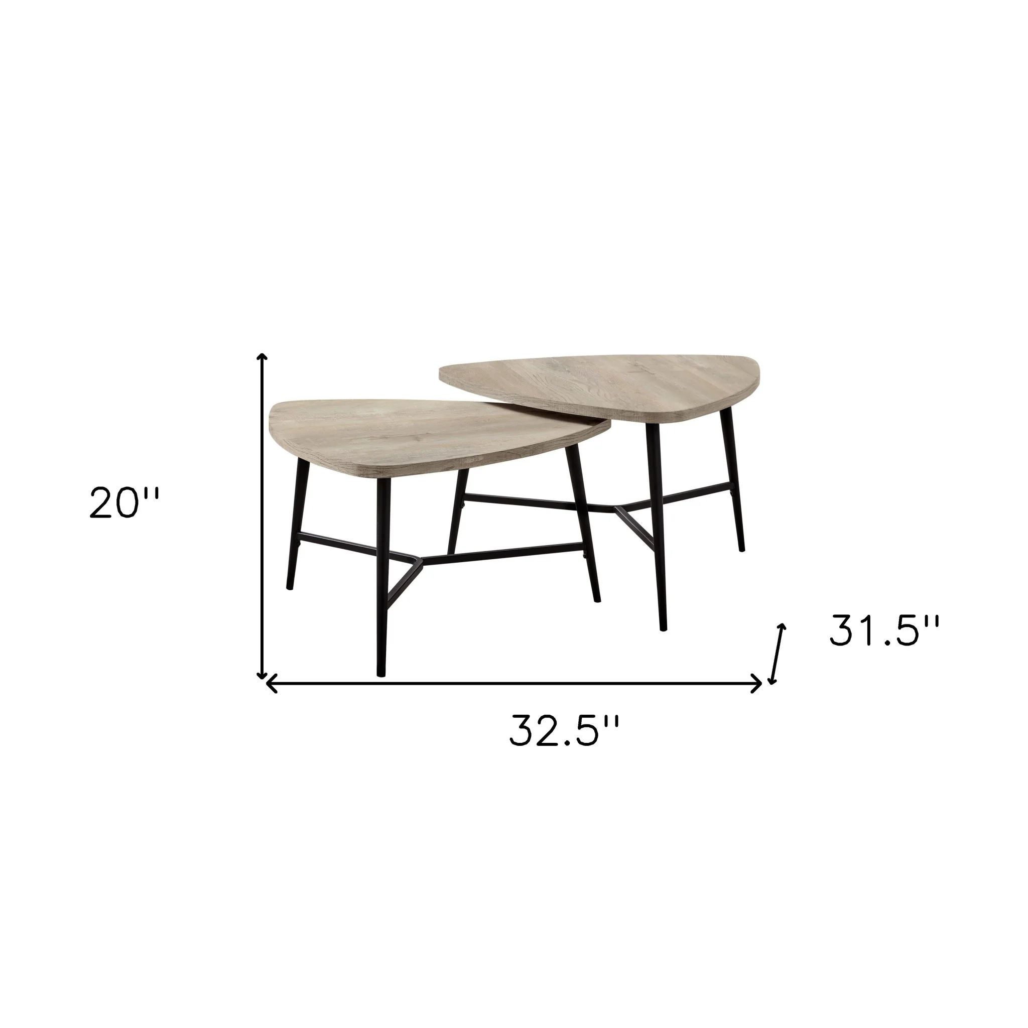Set Of Two 33" Taupe And Black Triangle Nested Coffee Tables By Homeroots - Image 4