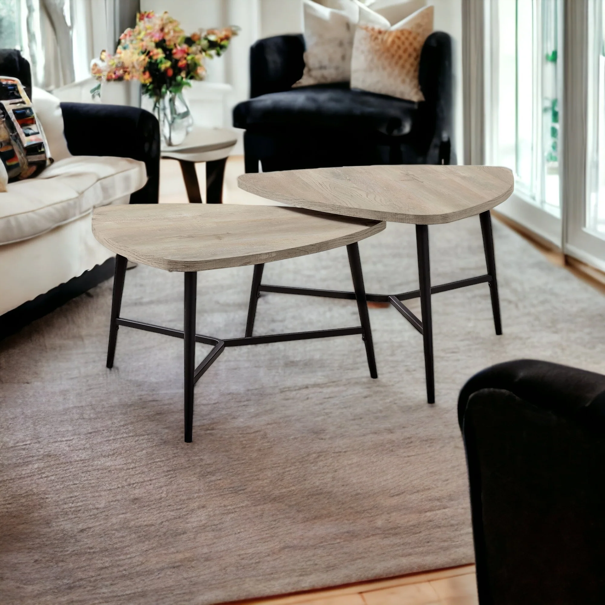 Set Of Two 33" Taupe And Black Triangle Nested Coffee Tables By Homeroots - Image 6