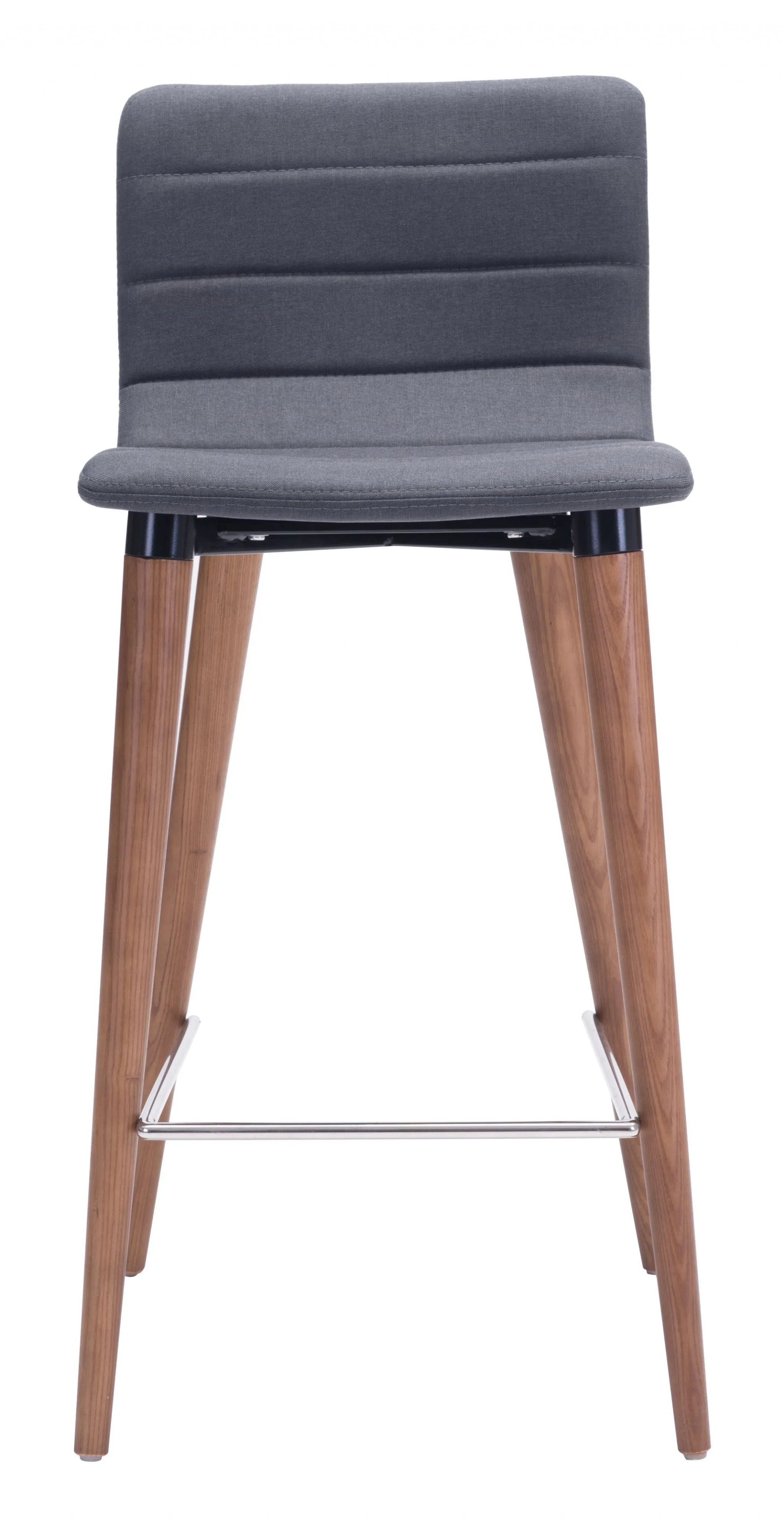 Set Of Two 34" Gray And Brown Solid Wood Low Back Counter Height Bar Chairs With Footrest By Homeroots - Image 3