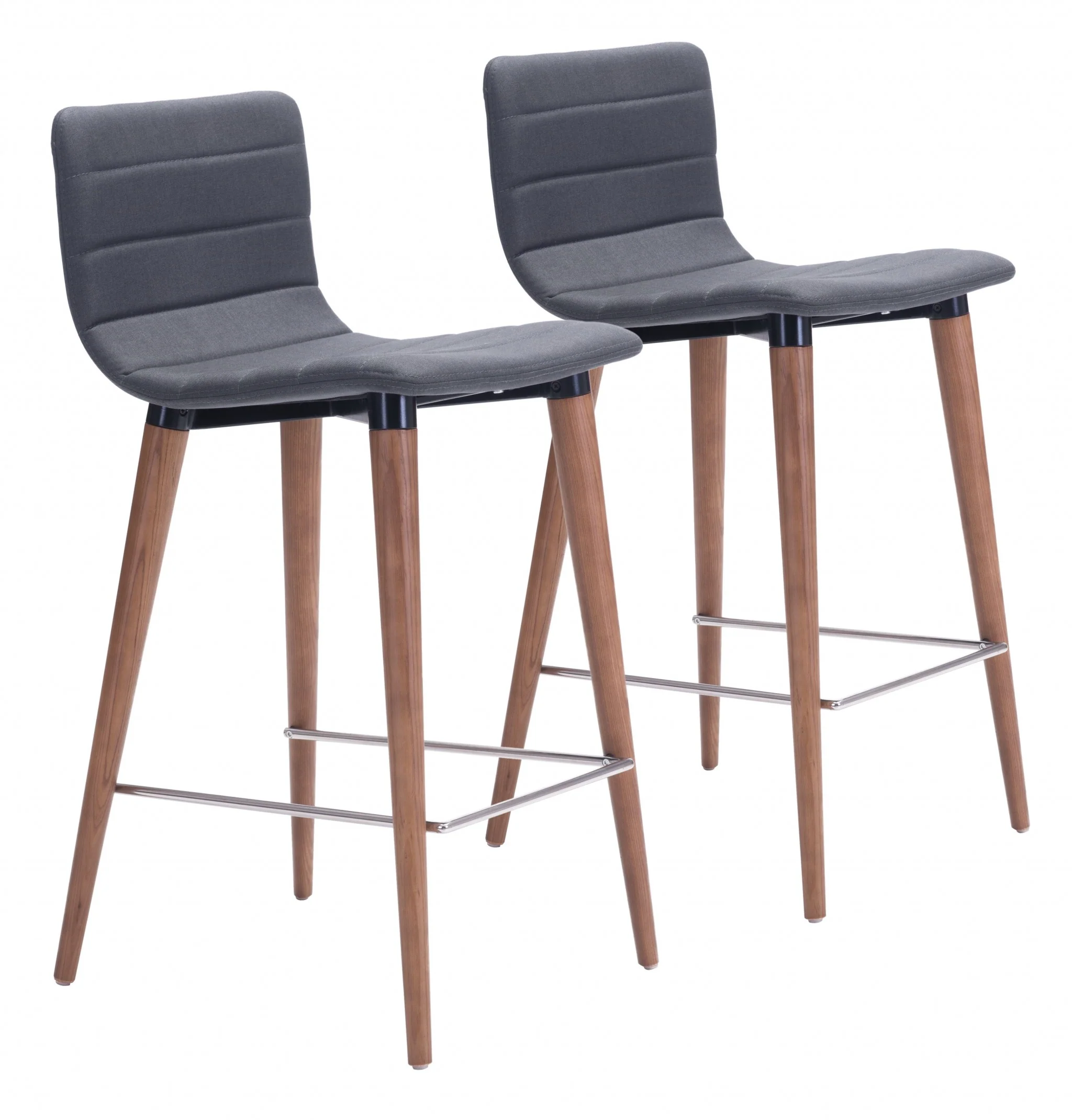 Set Of Two 34" Gray And Brown Solid Wood Low Back Counter Height Bar Chairs With Footrest By Homeroots - Image 5