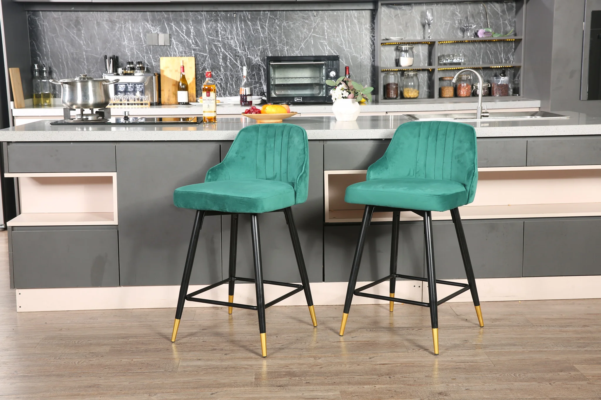 Set Of Two 35" Green and Black Bar Height Chairs By Homeroots - Image 6