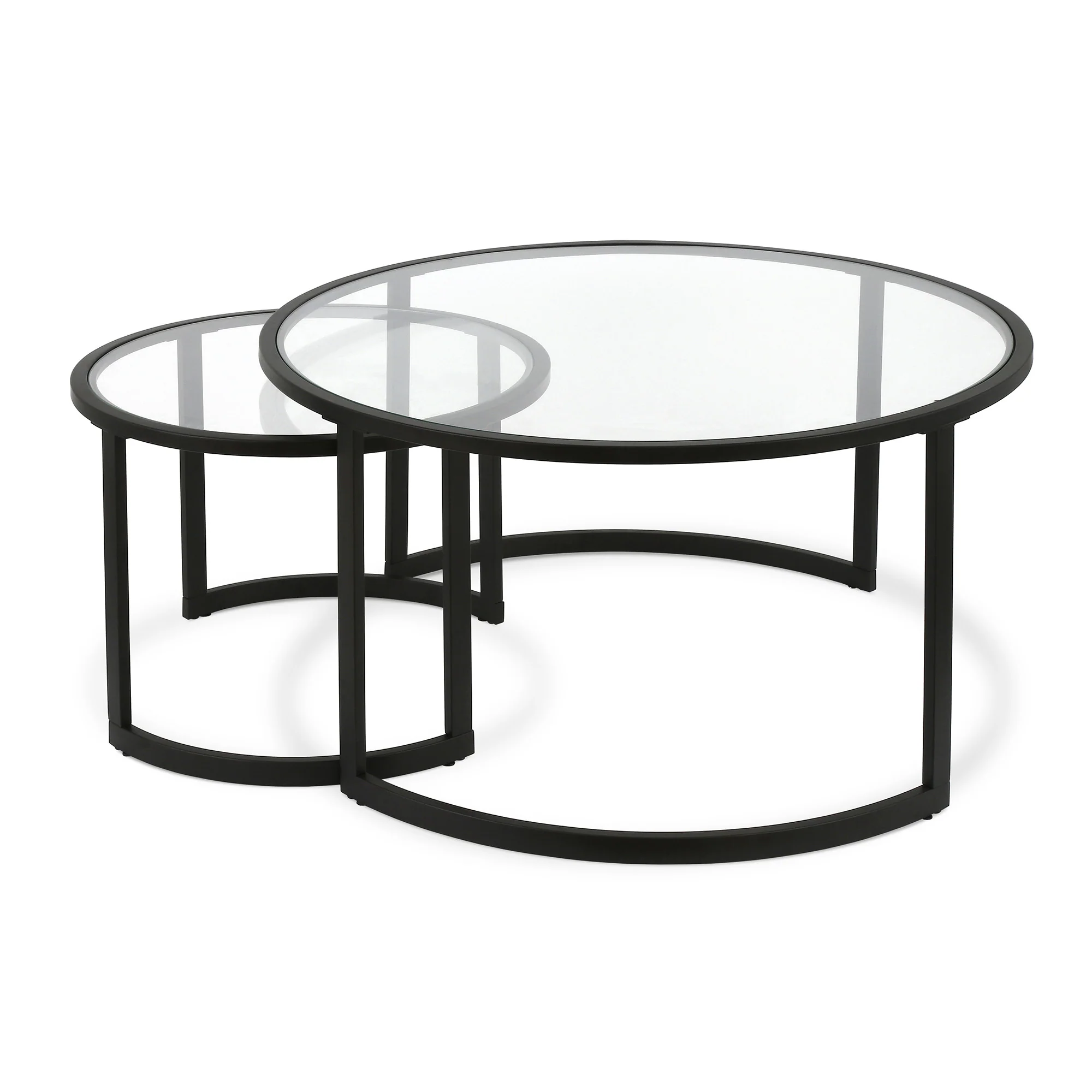 Set Of Two 36" Black Glass Round Nested Coffee Tables By Homeroots - Image 2