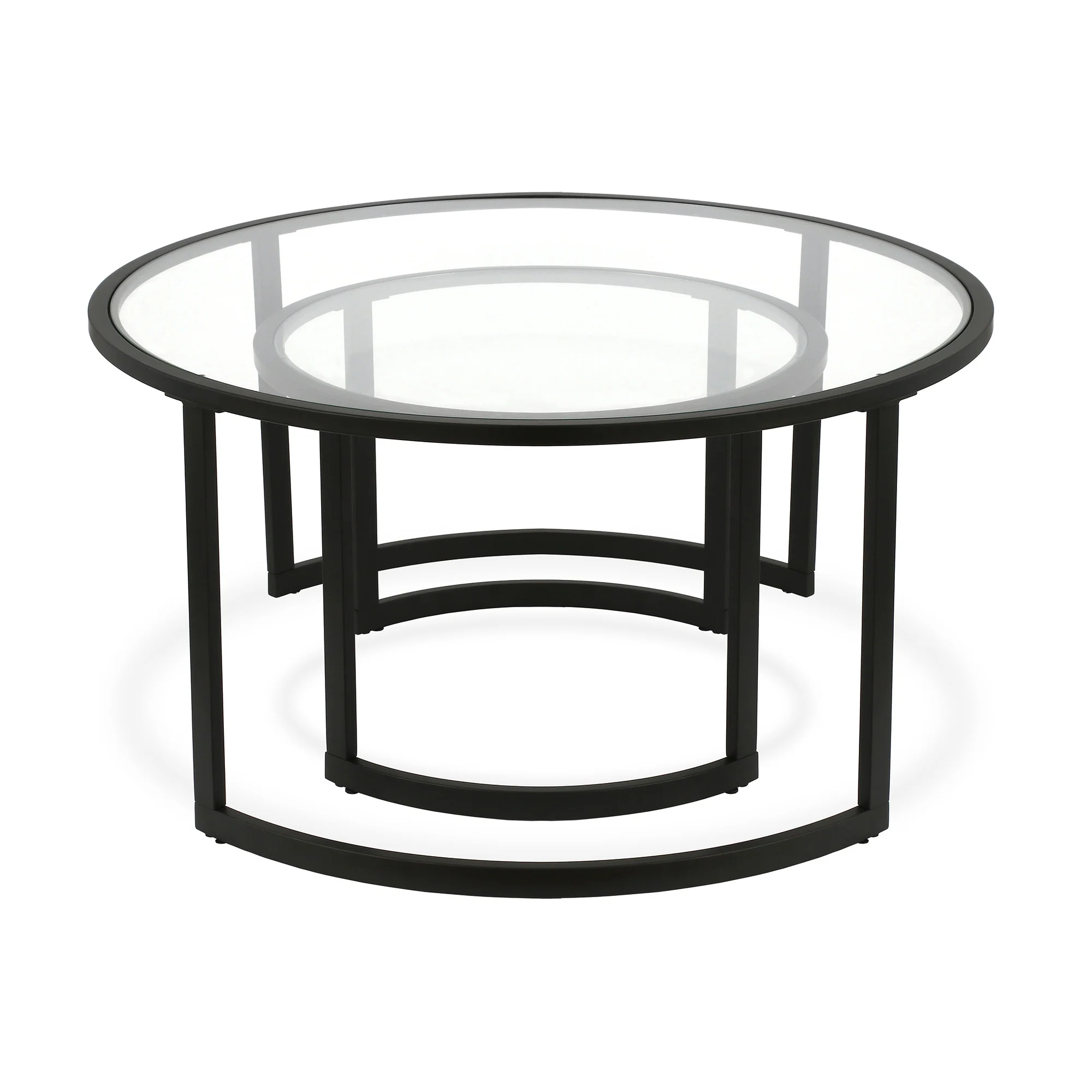 Set Of Two 36" Black Glass Round Nested Coffee Tables By Homeroots - Image 3