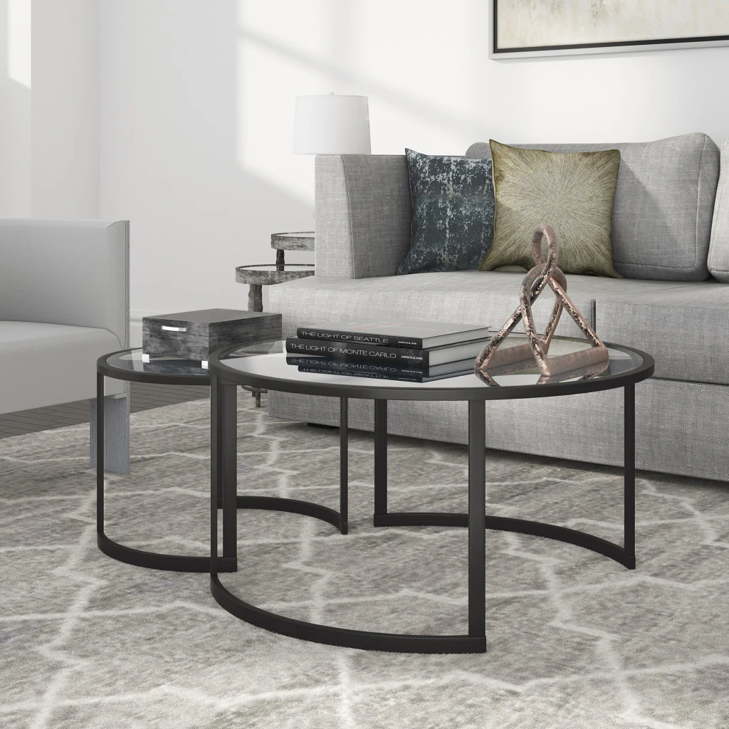 Set Of Two 36" Black Glass Round Nested Coffee Tables By Homeroots - Image 8