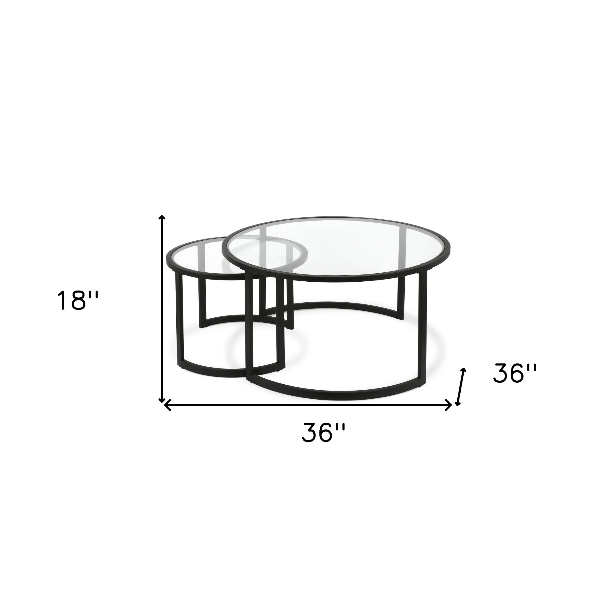 Set Of Two 36" Black Glass Round Nested Coffee Tables By Homeroots - Image 9