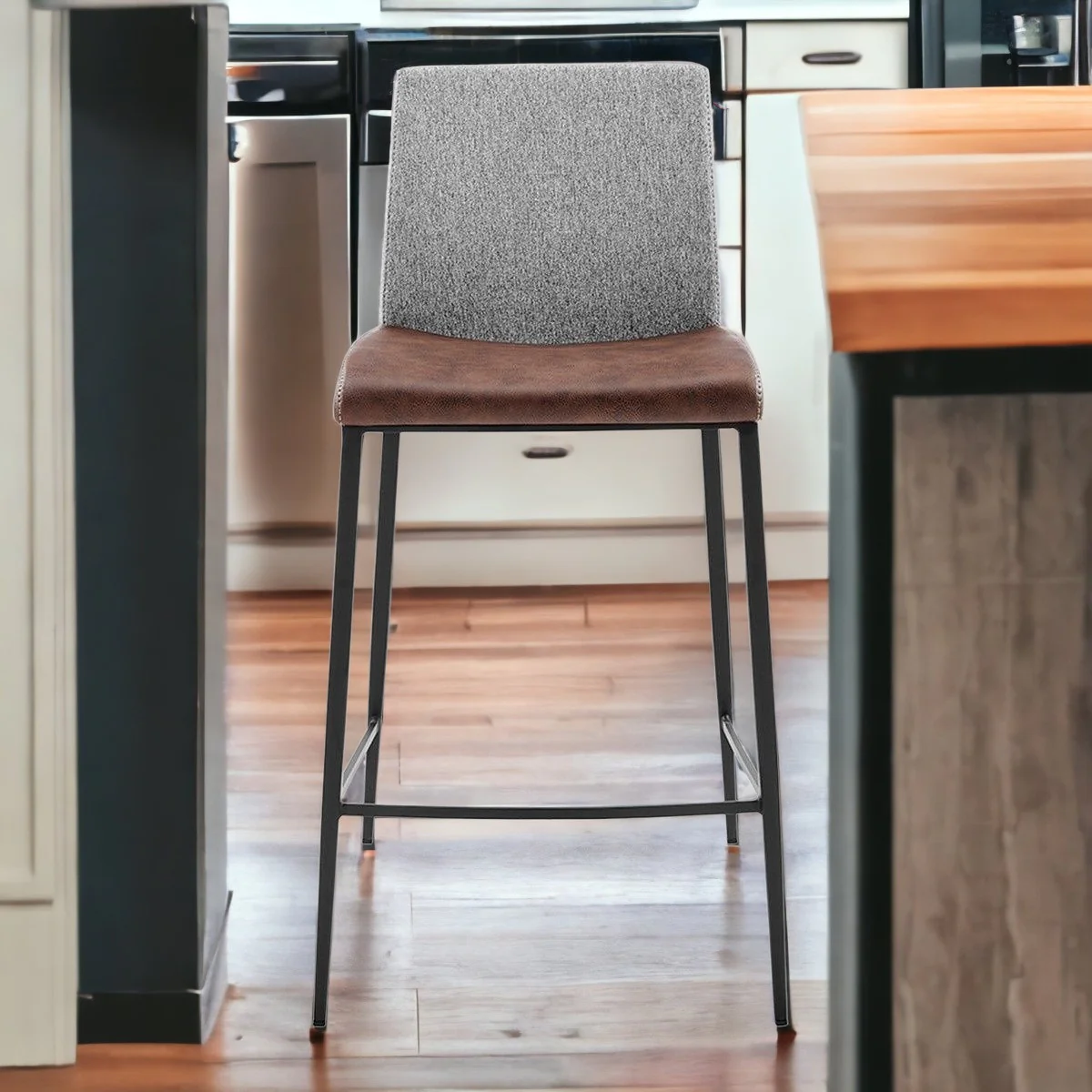 Set Of Two 36" Brown And Black Steel Low Back Counter Height Bar Chairs With Footrest By Homeroots - Image 2