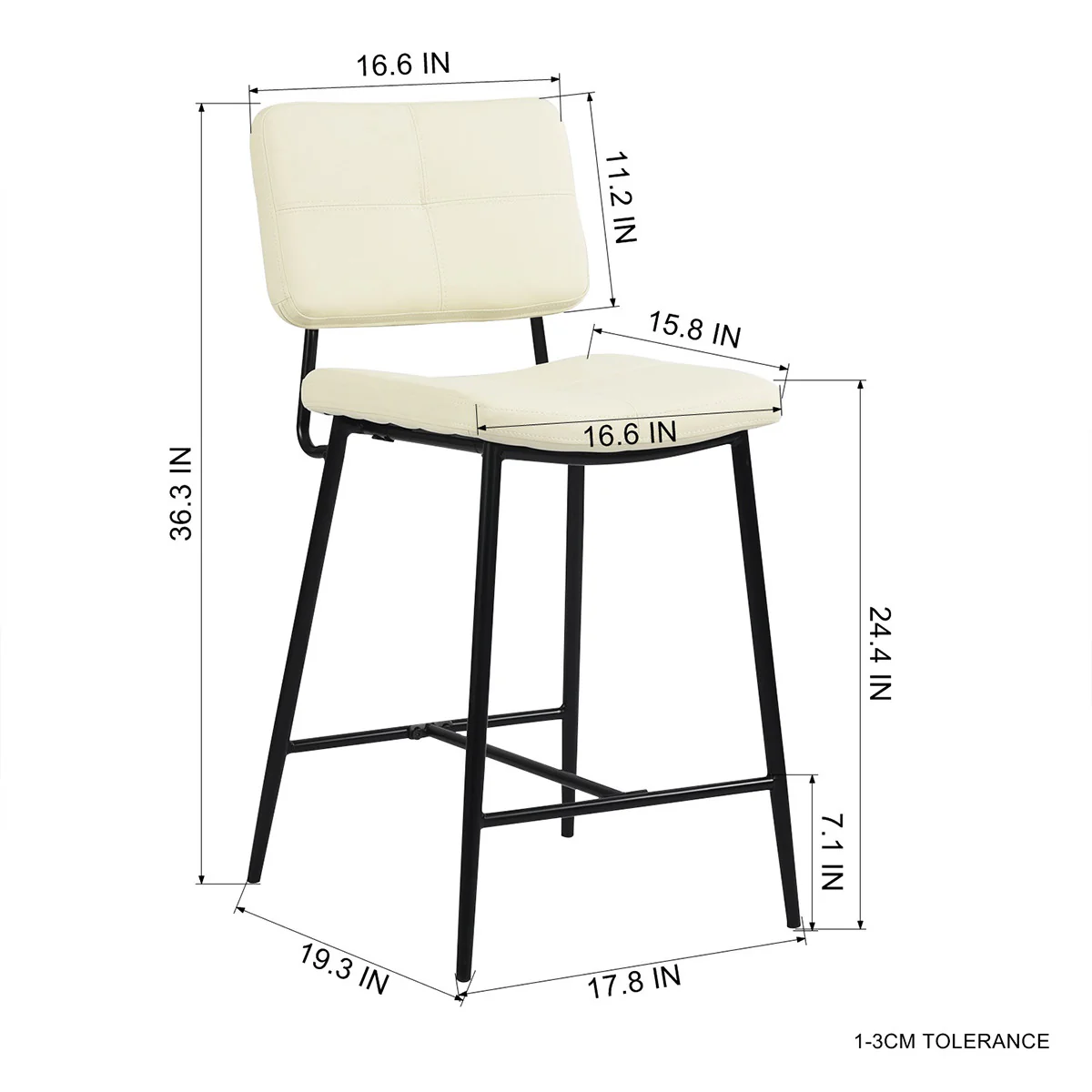 Set Of Two 36" Cream Faux Leather And Black Low Back Counter Height Bar Chairs By Homeroots - Image 6