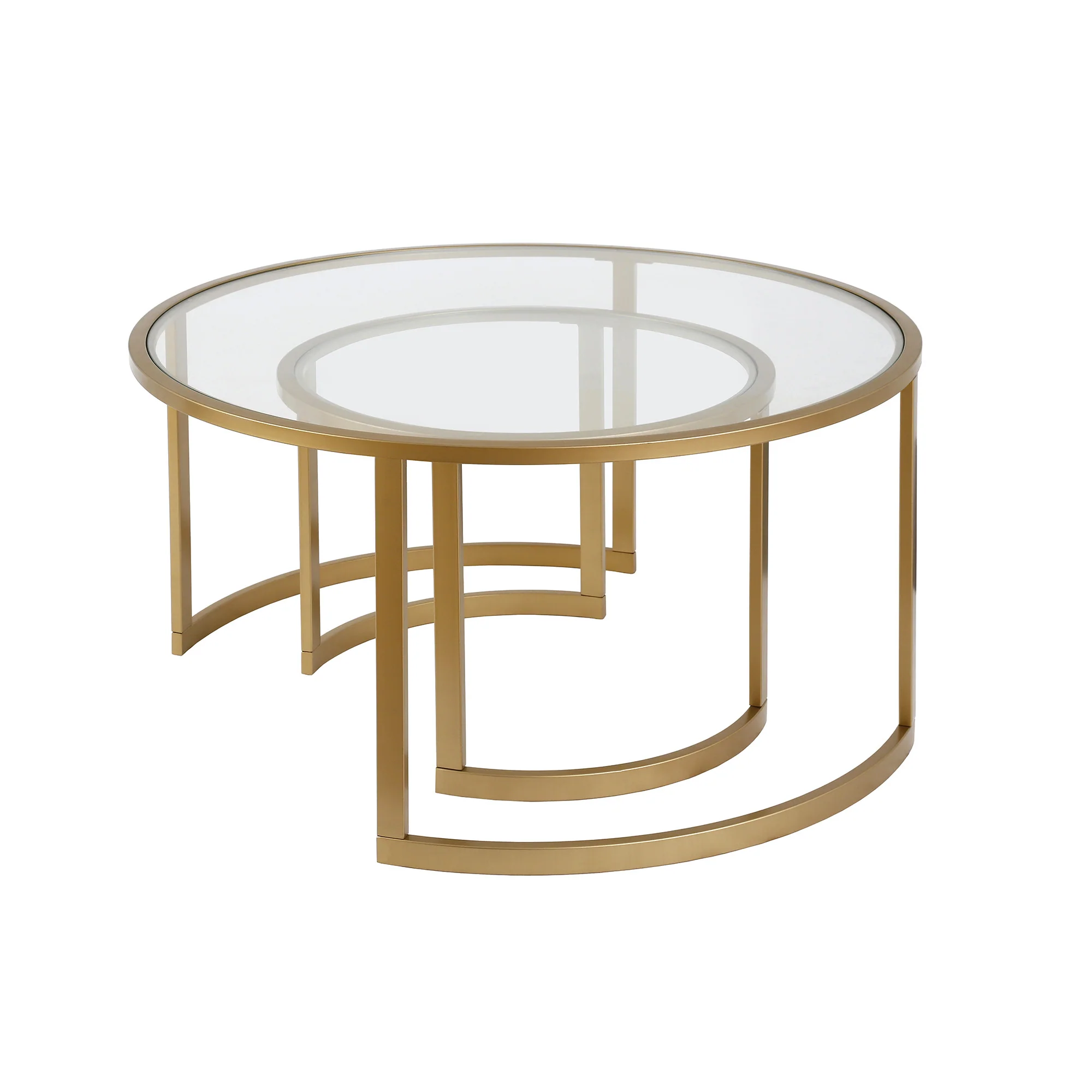 Set Of Two 36" Gold and Glass Round Nested Coffee Tables By Homeroots - Image 2