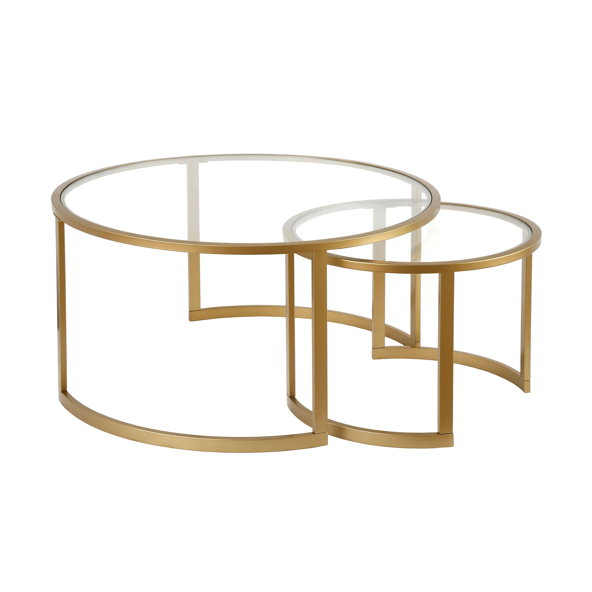 Set Of Two 36" Gold and Glass Round Nested Coffee Tables By Homeroots - Image 3