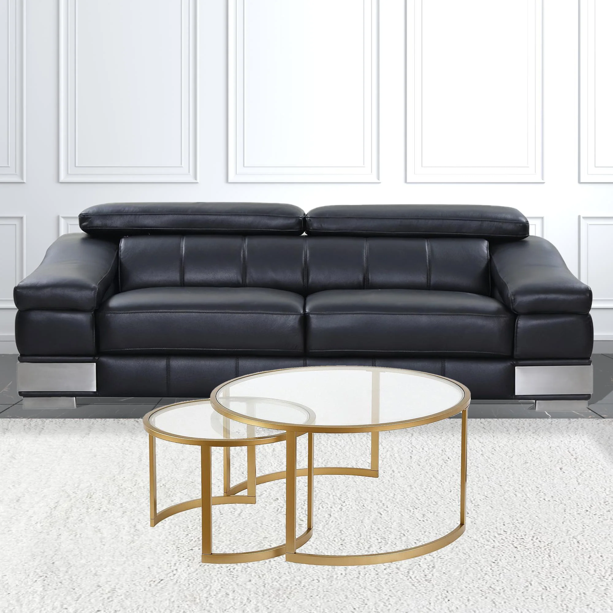 Set Of Two 36" Gold and Glass Round Nested Coffee Tables By Homeroots - Image 4