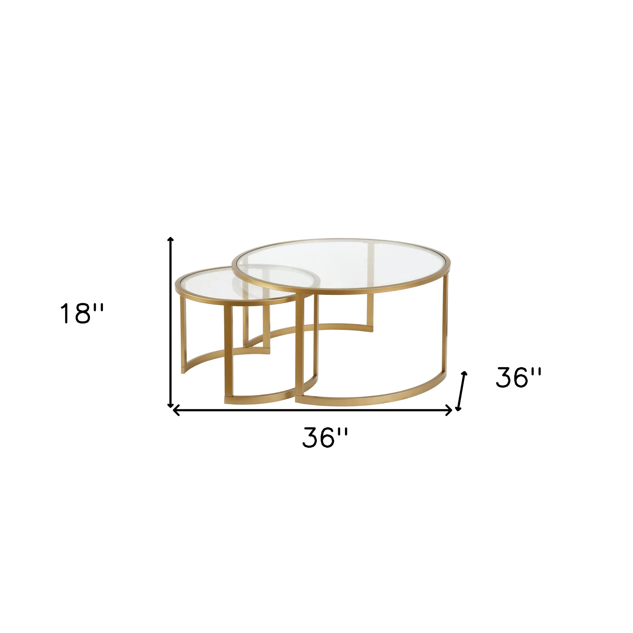 Set Of Two 36" Gold and Glass Round Nested Coffee Tables By Homeroots - Image 8