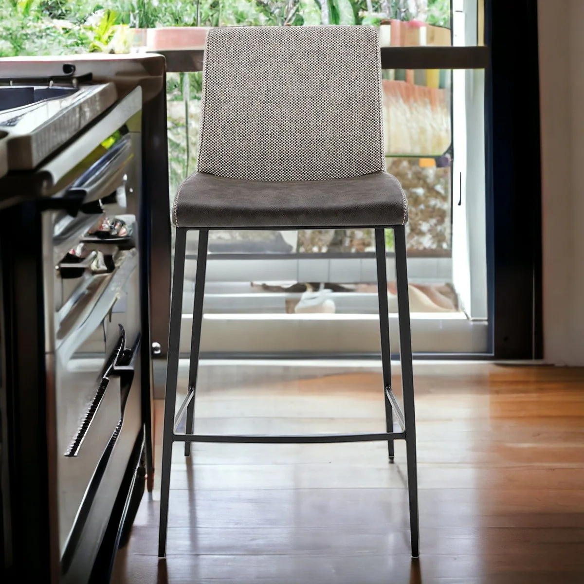 Set Of Two 36" Gray And Black Steel Low Back Counter Height Bar Chairs With Footrest By Homeroots - Image 2