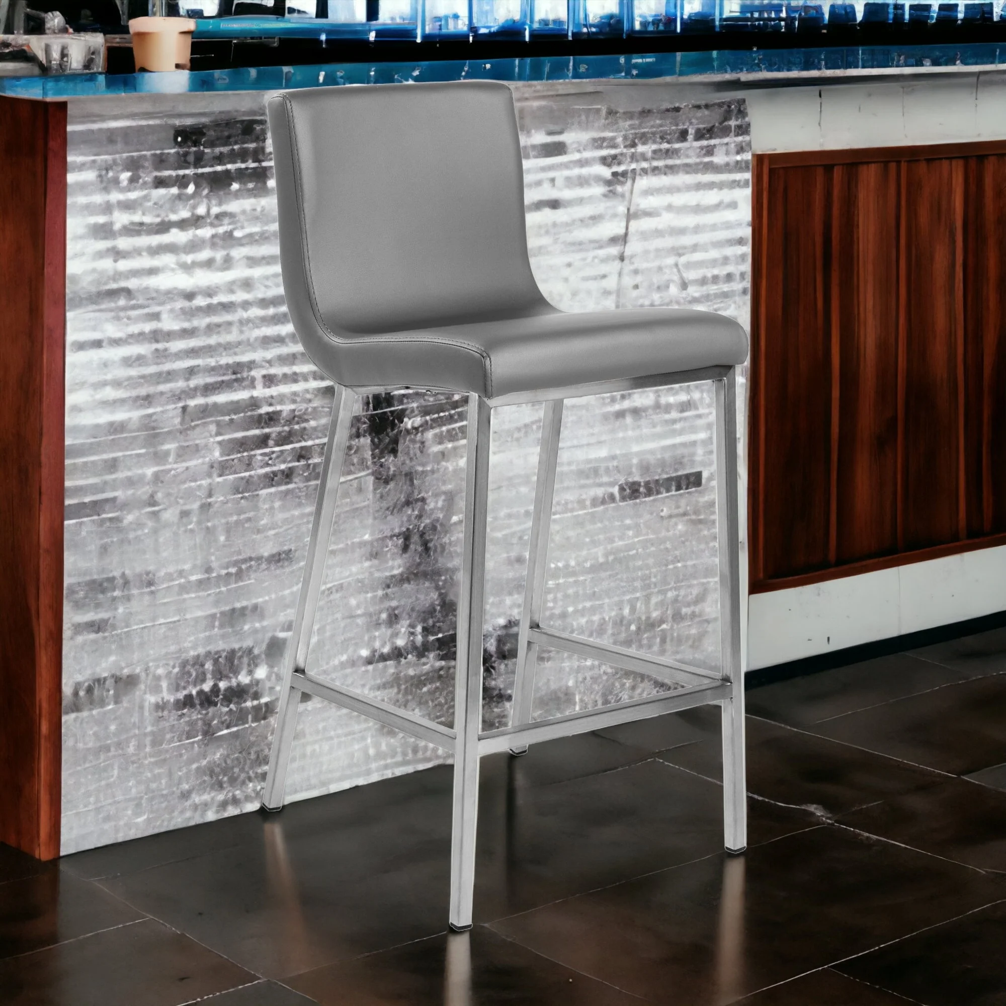 Set Of Two 36" Gray And Silver Steel Low Back Counter Height Bar Chairs With Footrest By Homeroots - Image 5