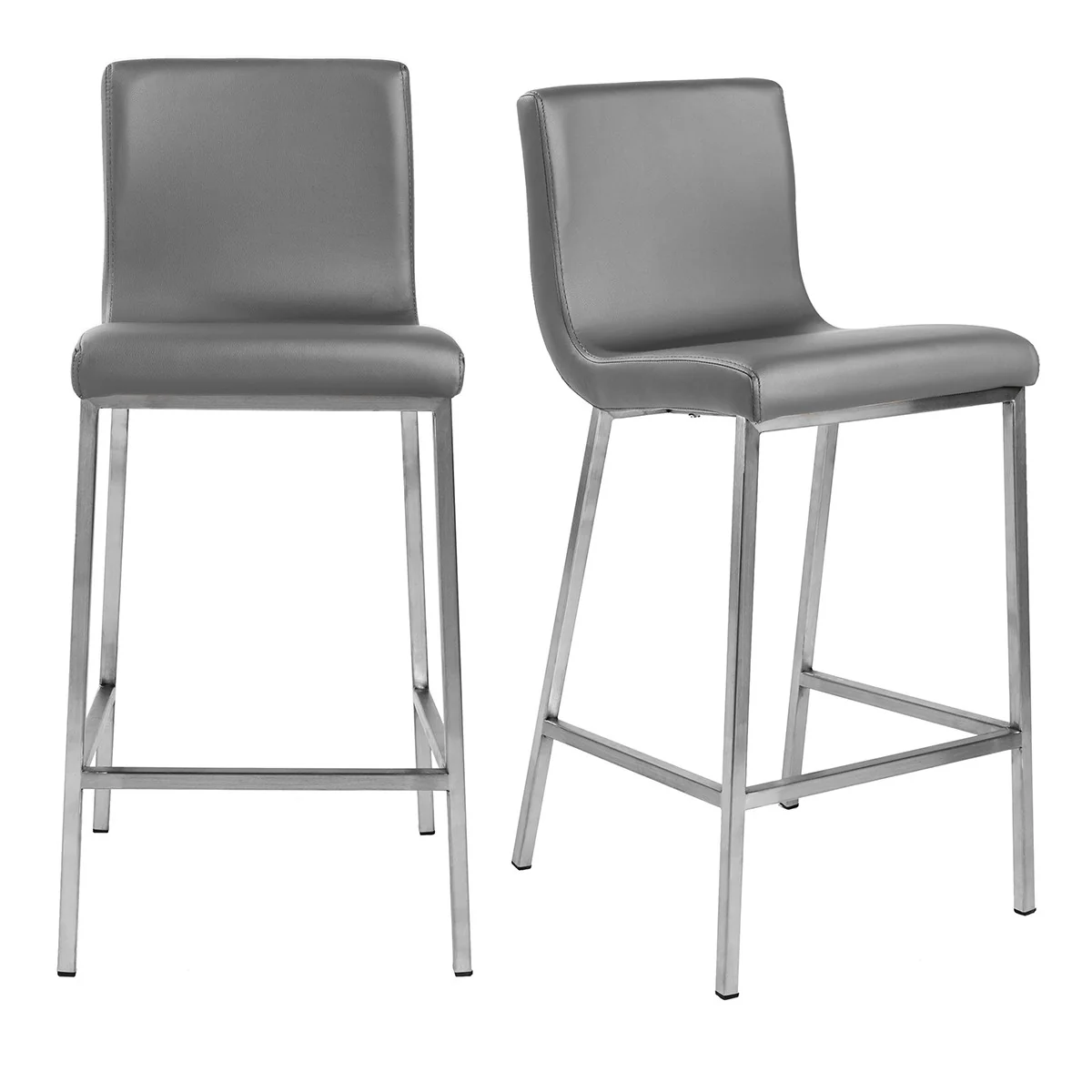 Set Of Two 36" Gray And Silver Steel Low Back Counter Height Bar Chairs With Footrest By Homeroots - Image 7