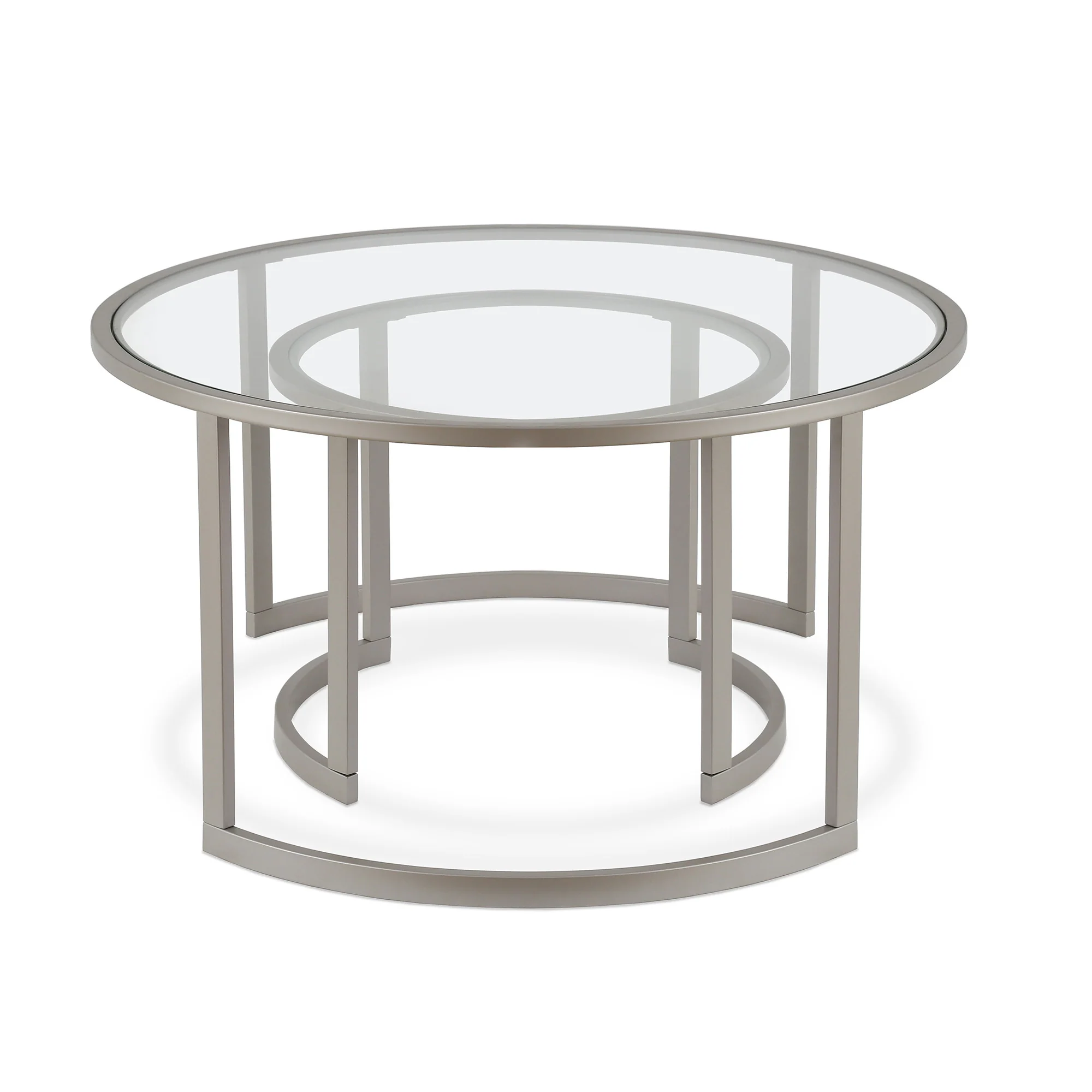 Set Of Two 36" Nickel and Glass Round Nested Coffee Tables By Homeroots - Image 2