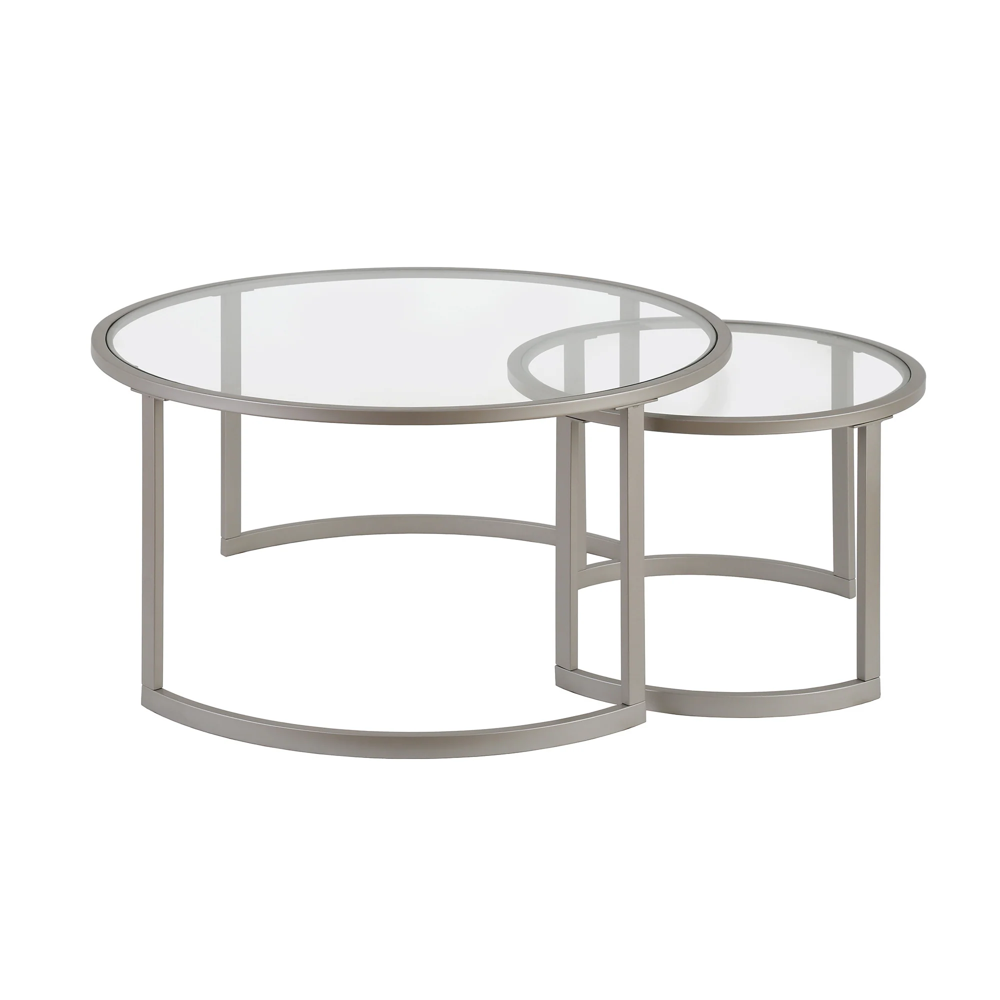 Set Of Two 36" Nickel and Glass Round Nested Coffee Tables By Homeroots - Image 3