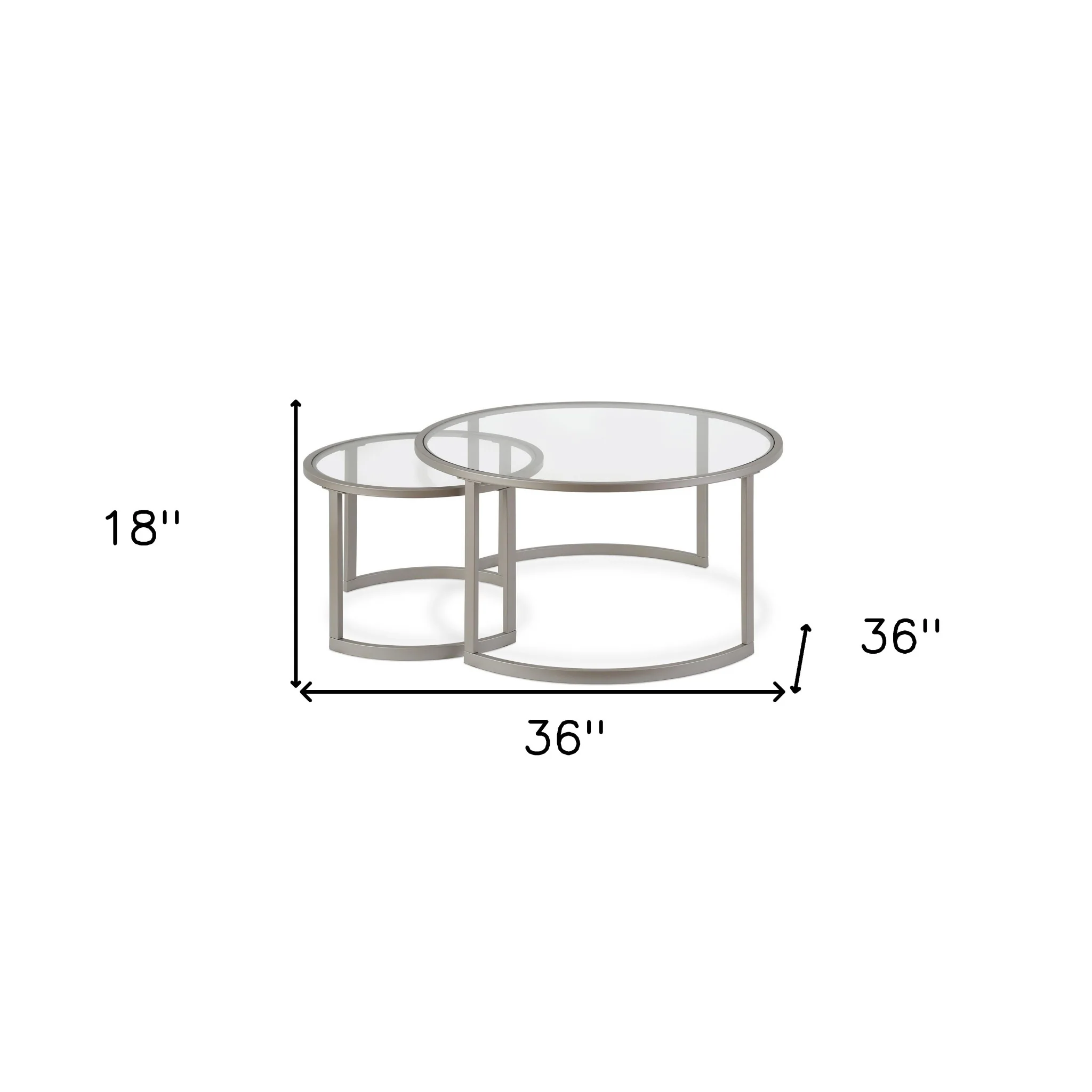 Set Of Two 36" Nickel and Glass Round Nested Coffee Tables By Homeroots - Image 8