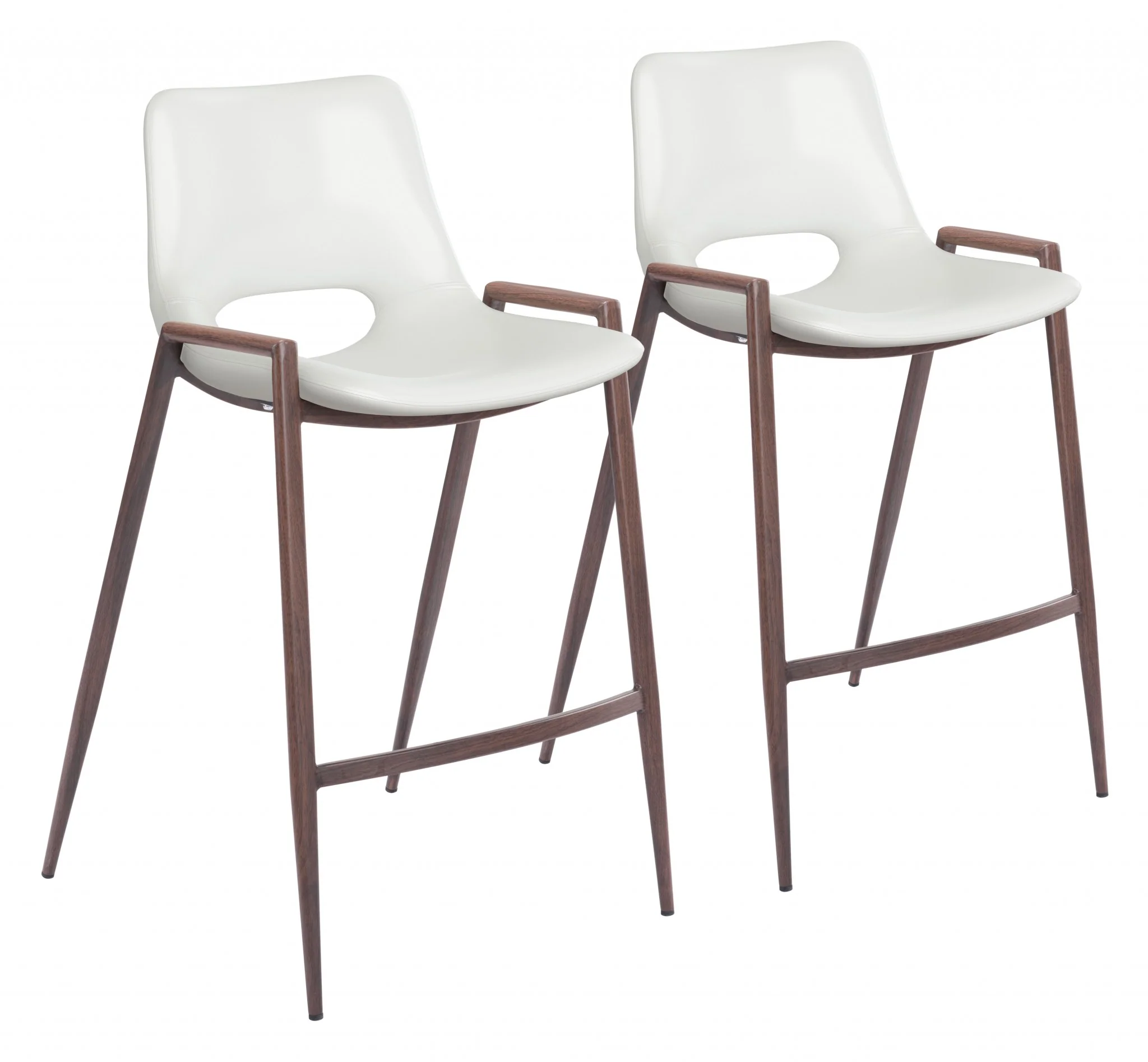 Set Of Two 36" White And Brown Steel Low Back Counter Height Bar Chairs With Footrest By Homeroots - Image 5