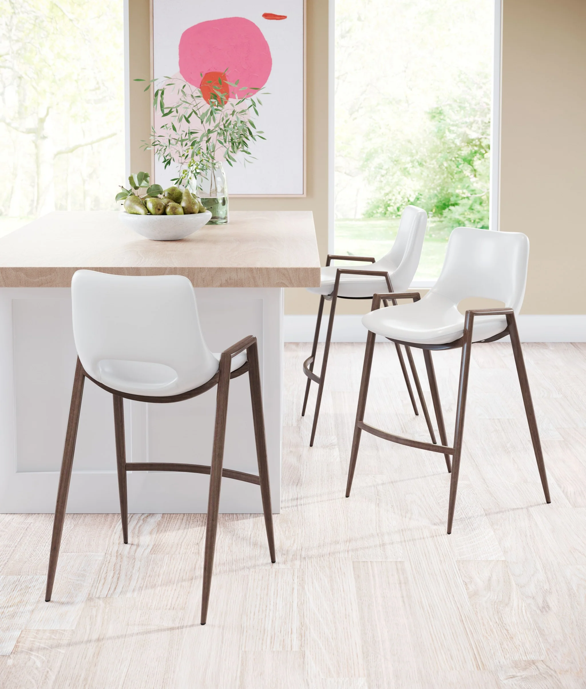 Set Of Two 36" White And Brown Steel Low Back Counter Height Bar Chairs With Footrest By Homeroots - Image 9
