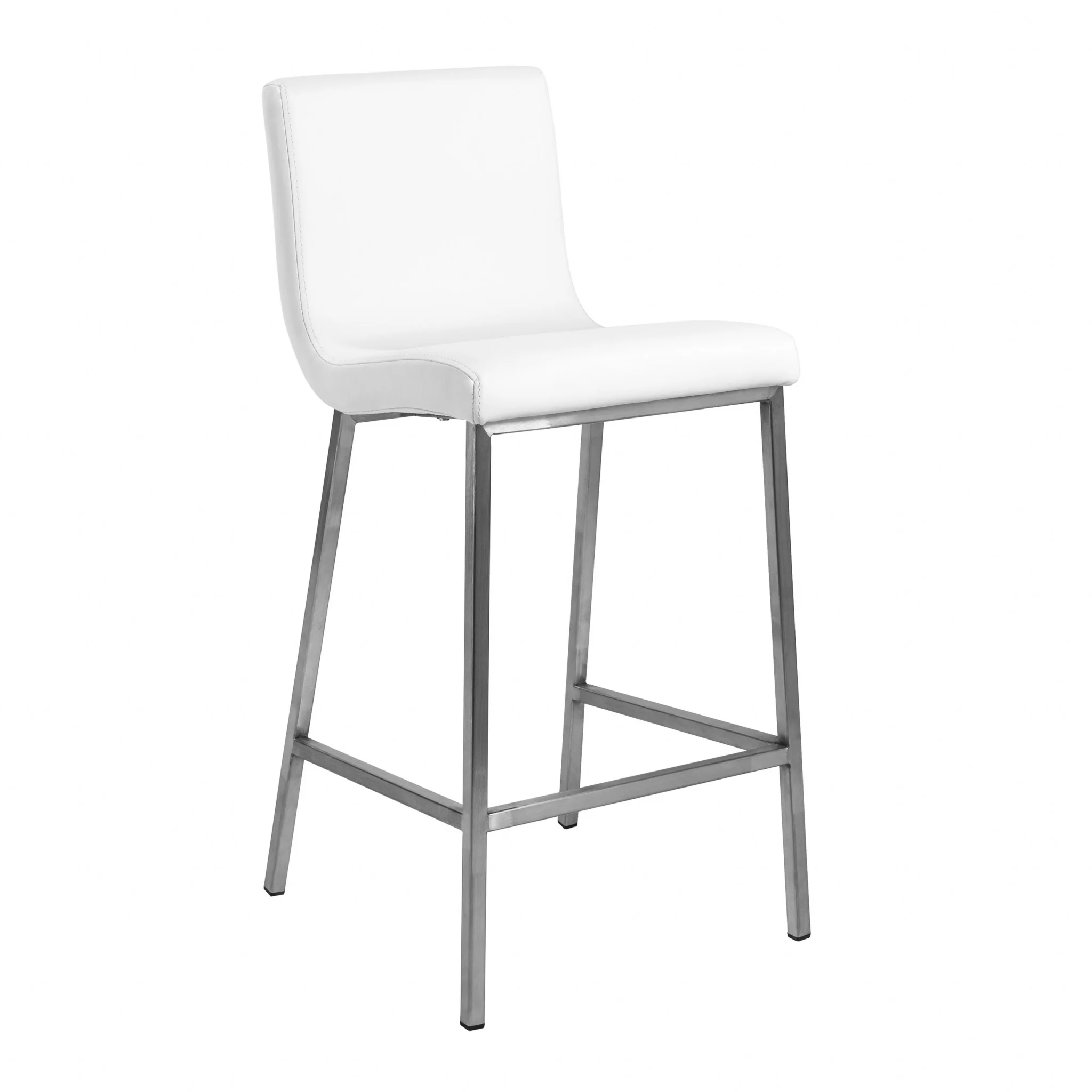 Set Of Two 36" White And Silver Steel Low Back Counter Height Bar Chairs With Footrest By Homeroots - Image 3