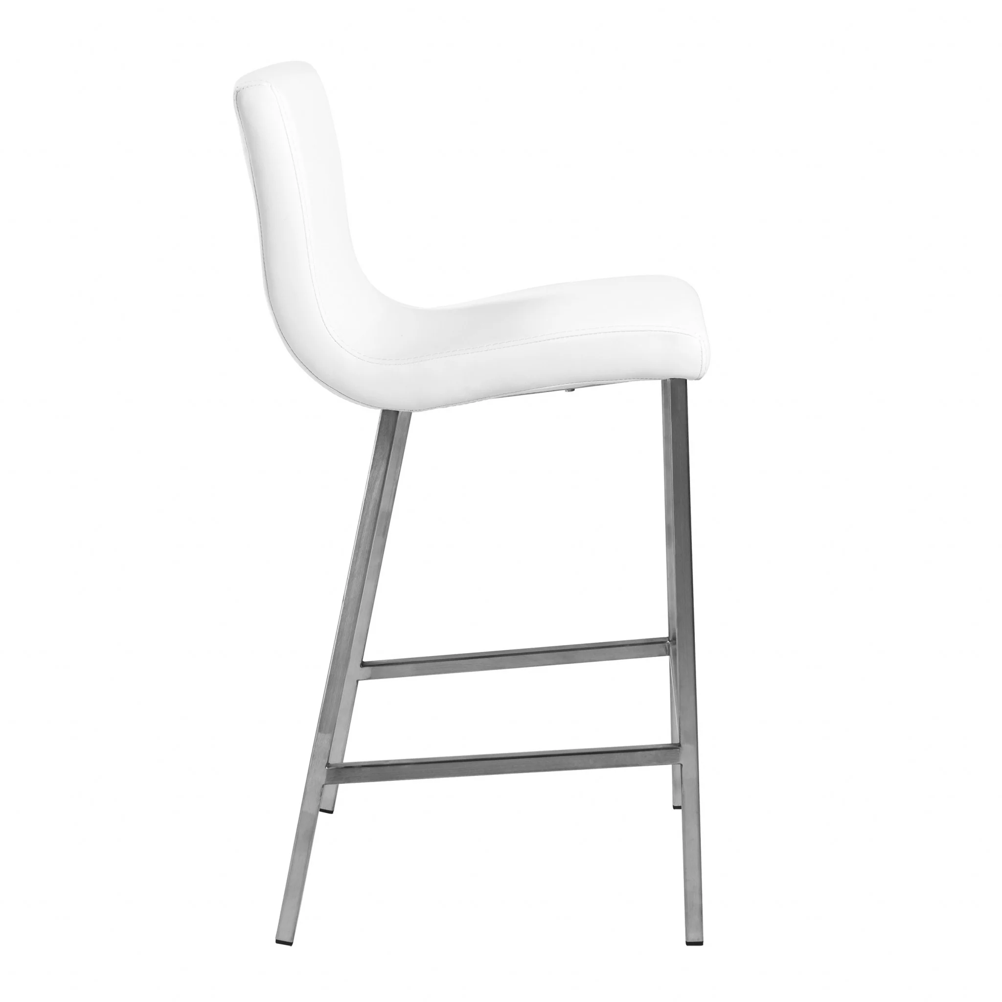 Set Of Two 36" White And Silver Steel Low Back Counter Height Bar Chairs With Footrest By Homeroots - Image 4