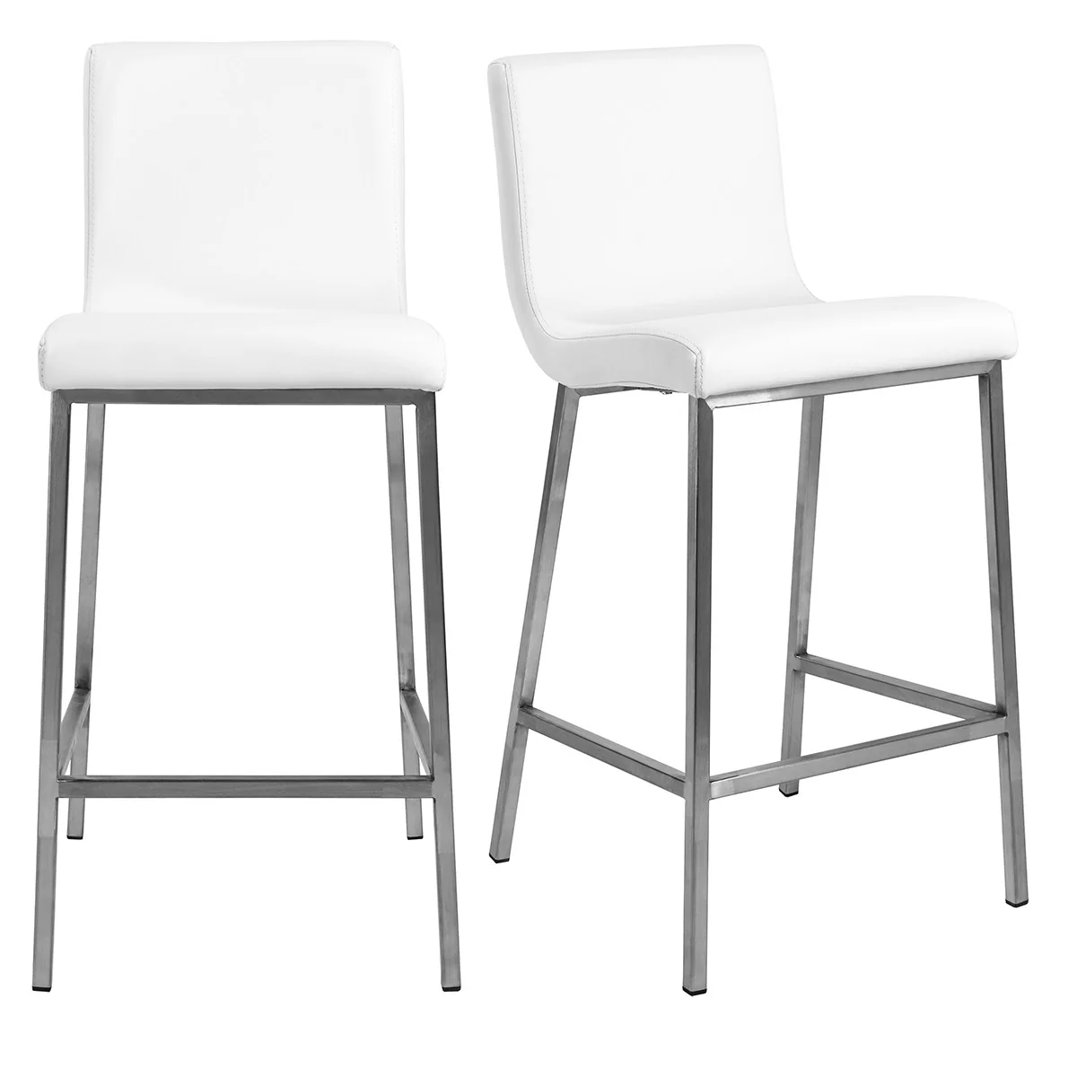Set Of Two 36" White And Silver Steel Low Back Counter Height Bar Chairs With Footrest By Homeroots - Image 7