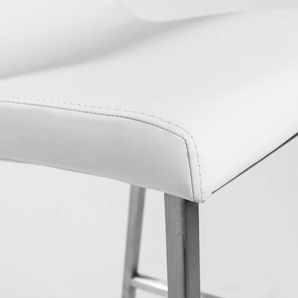 Set Of Two 36" White And Silver Steel Low Back Counter Height Bar Chairs With Footrest By Homeroots - Image 9