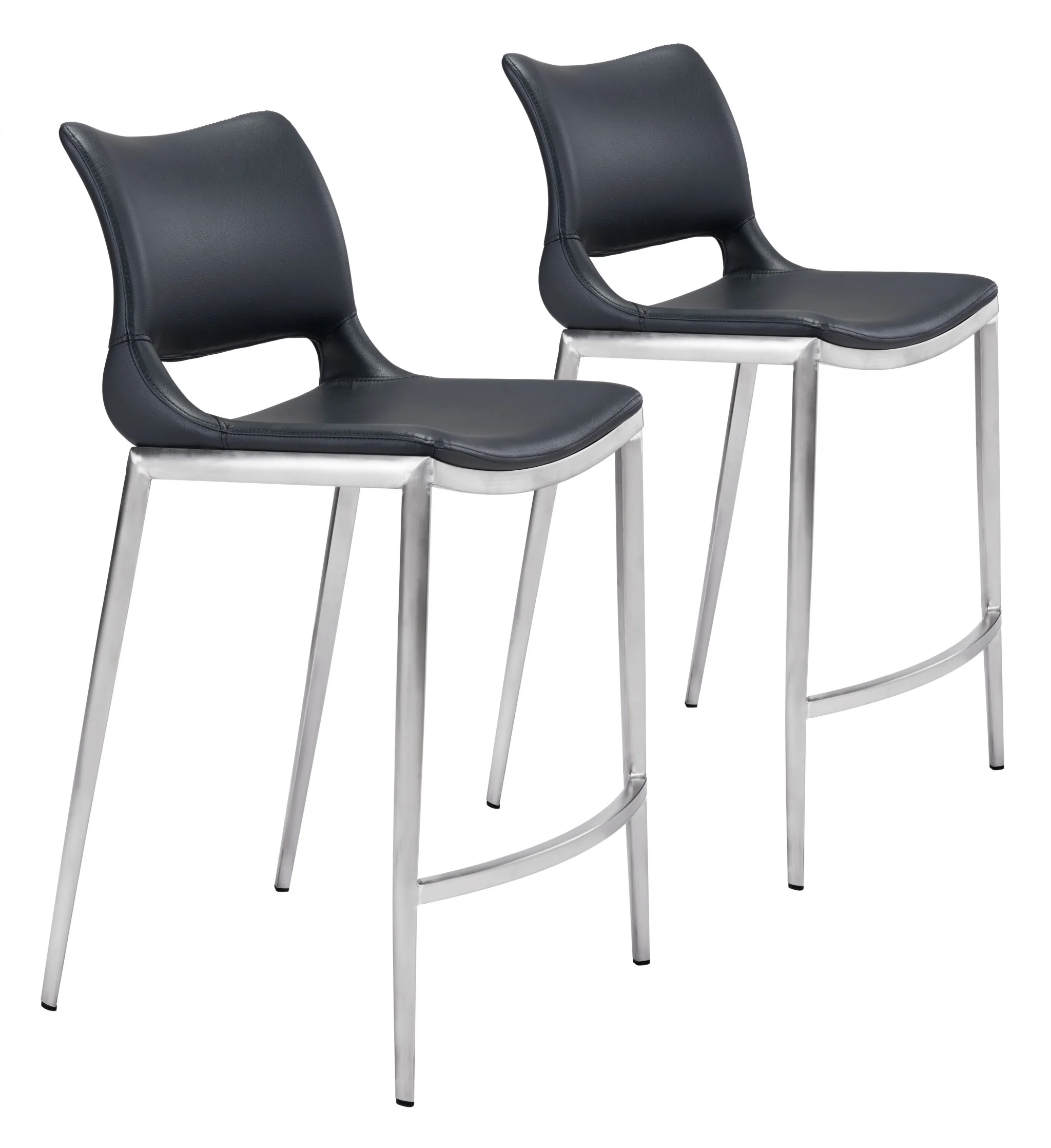 Set Of Two 37" Black And Silver Steel Low Back Counter Height Bar Chairs With Footrest By Homeroots - Image 6