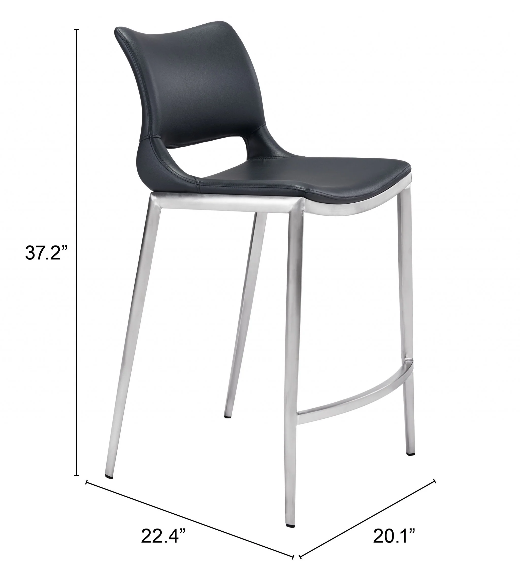Set Of Two 37" Black And Silver Steel Low Back Counter Height Bar Chairs With Footrest By Homeroots - Image 8