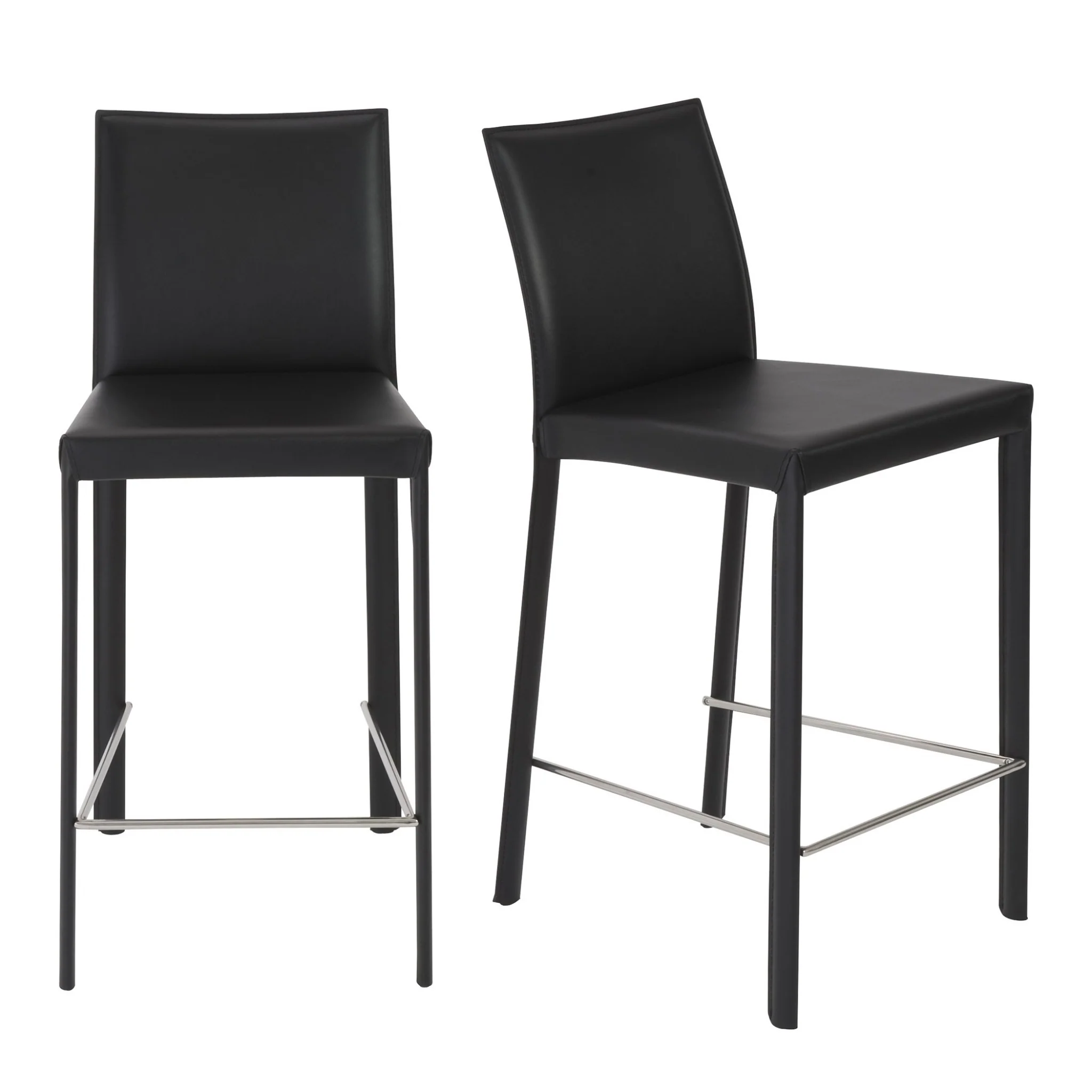 Set Of Two 37" Black Steel Low Back Counter Height Bar Chairs With Footrest By Homeroots - Image 5