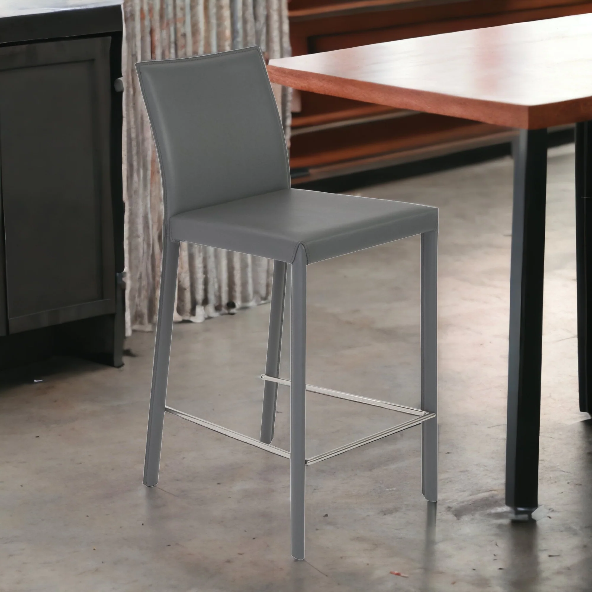 Set Of Two 37" Gray Steel Low Back Counter Height Bar Chairs With Footrest By Homeroots - Image 2