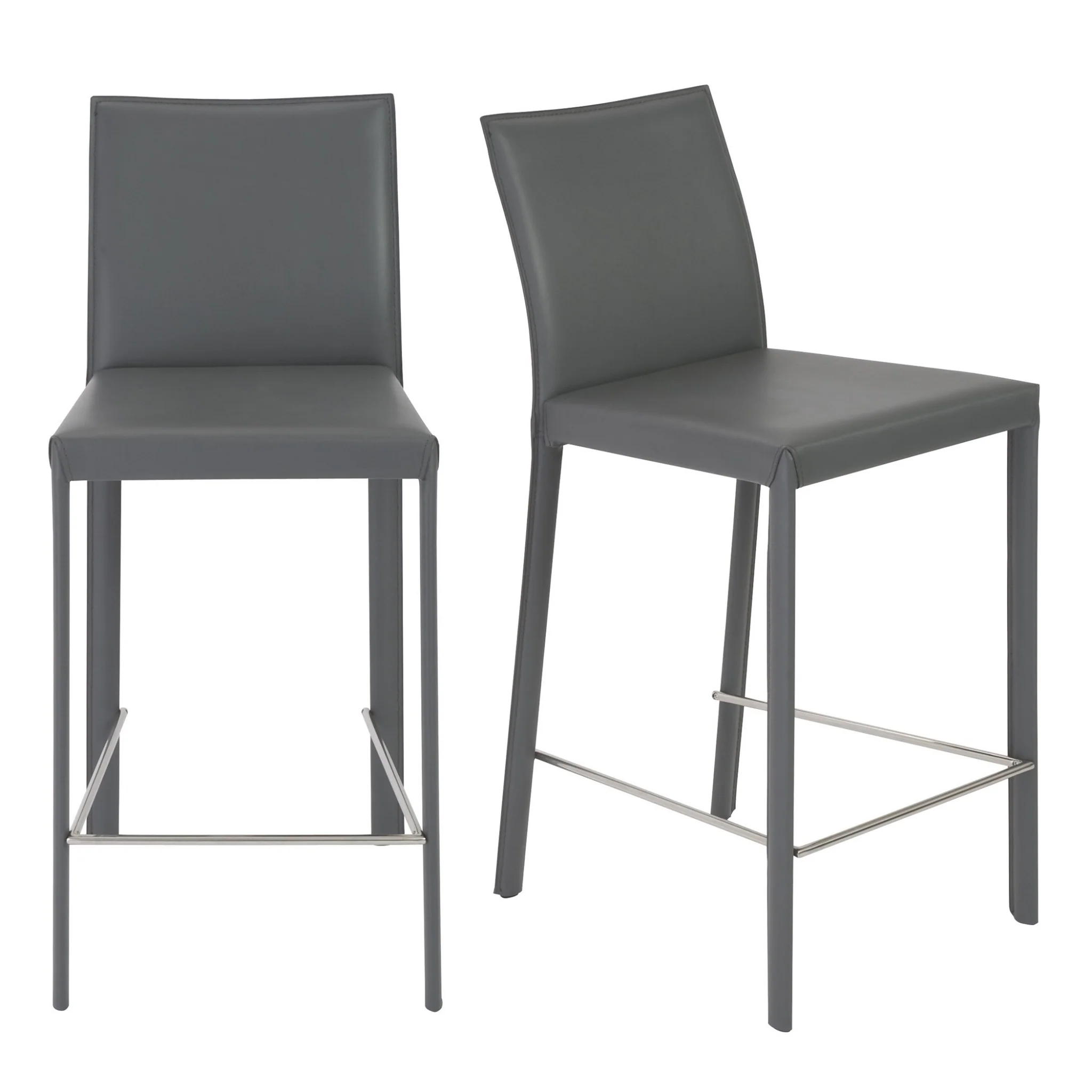 Set Of Two 37" Gray Steel Low Back Counter Height Bar Chairs With Footrest By Homeroots - Image 6