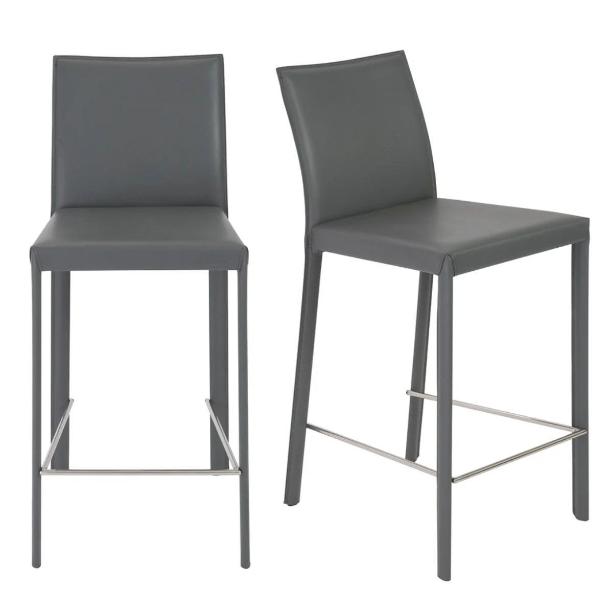 Set Of Two 37" Gray Steel Low Back Counter Height Bar Chairs With Footrest By Homeroots - Image 7