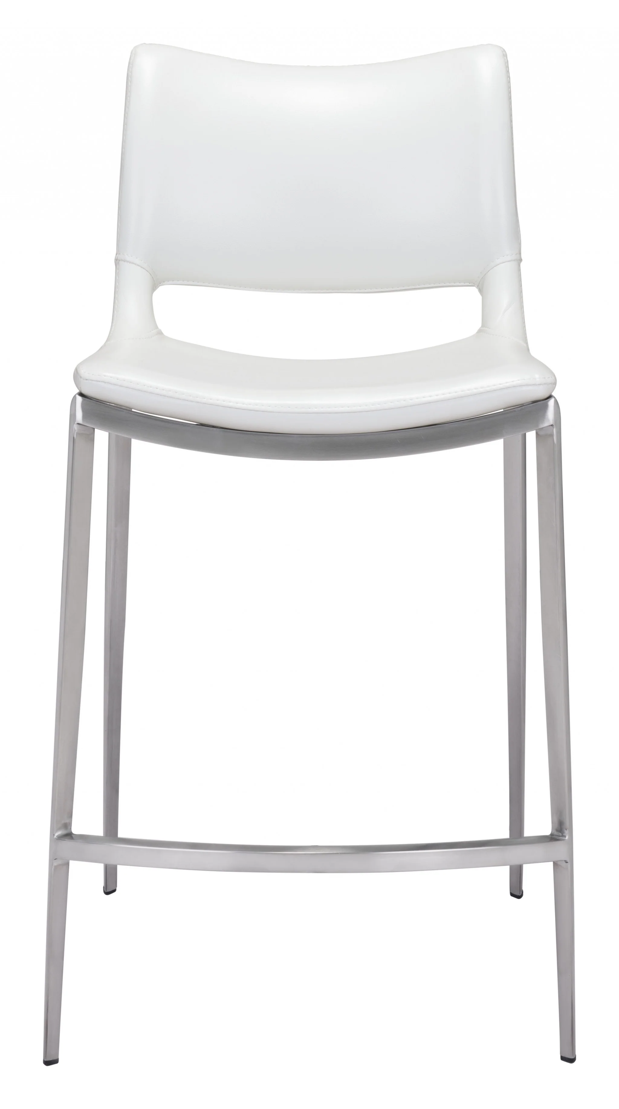 Set Of Two 37" White And Silver Steel Low Back Counter Height Bar Chairs With Footrest By Homeroots - Image 3