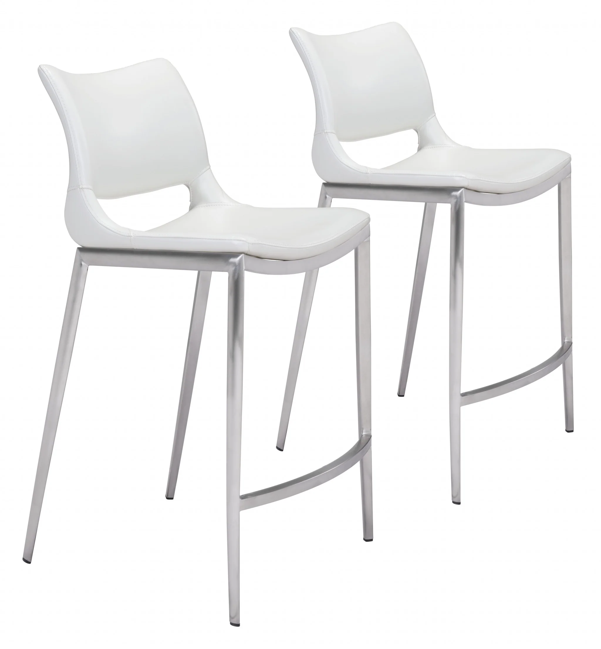 Set Of Two 37" White And Silver Steel Low Back Counter Height Bar Chairs With Footrest By Homeroots - Image 6