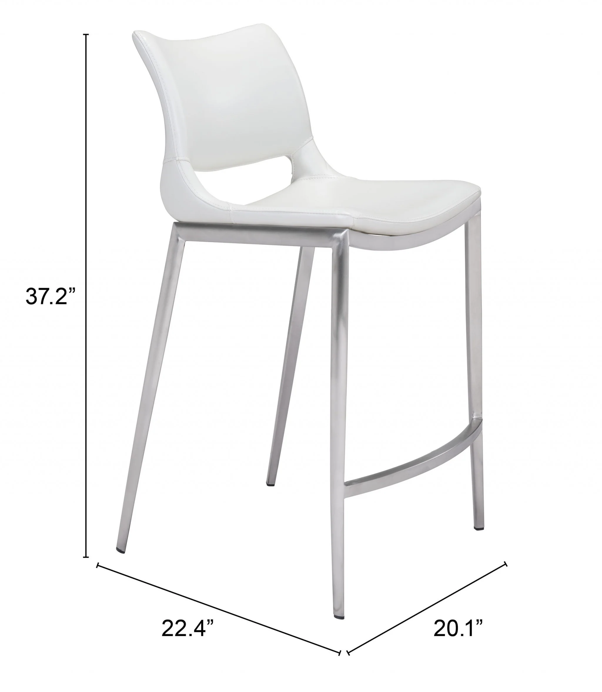 Set Of Two 37" White And Silver Steel Low Back Counter Height Bar Chairs With Footrest By Homeroots - Image 9