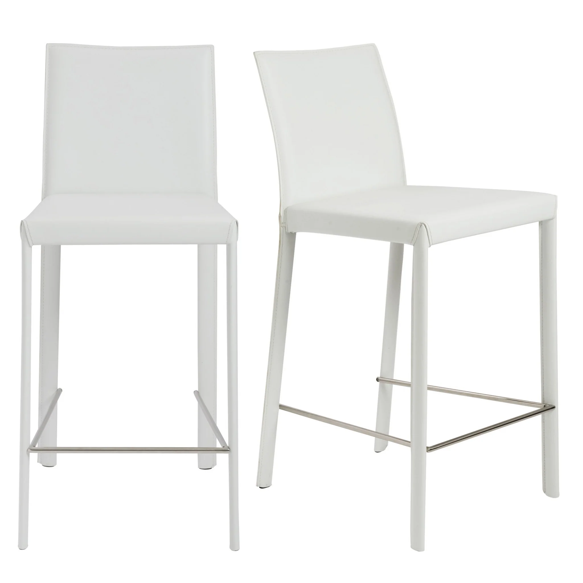 Set Of Two 37" White Steel Low Back Counter Height Bar Chairs With Footrest By Homeroots - Image 5