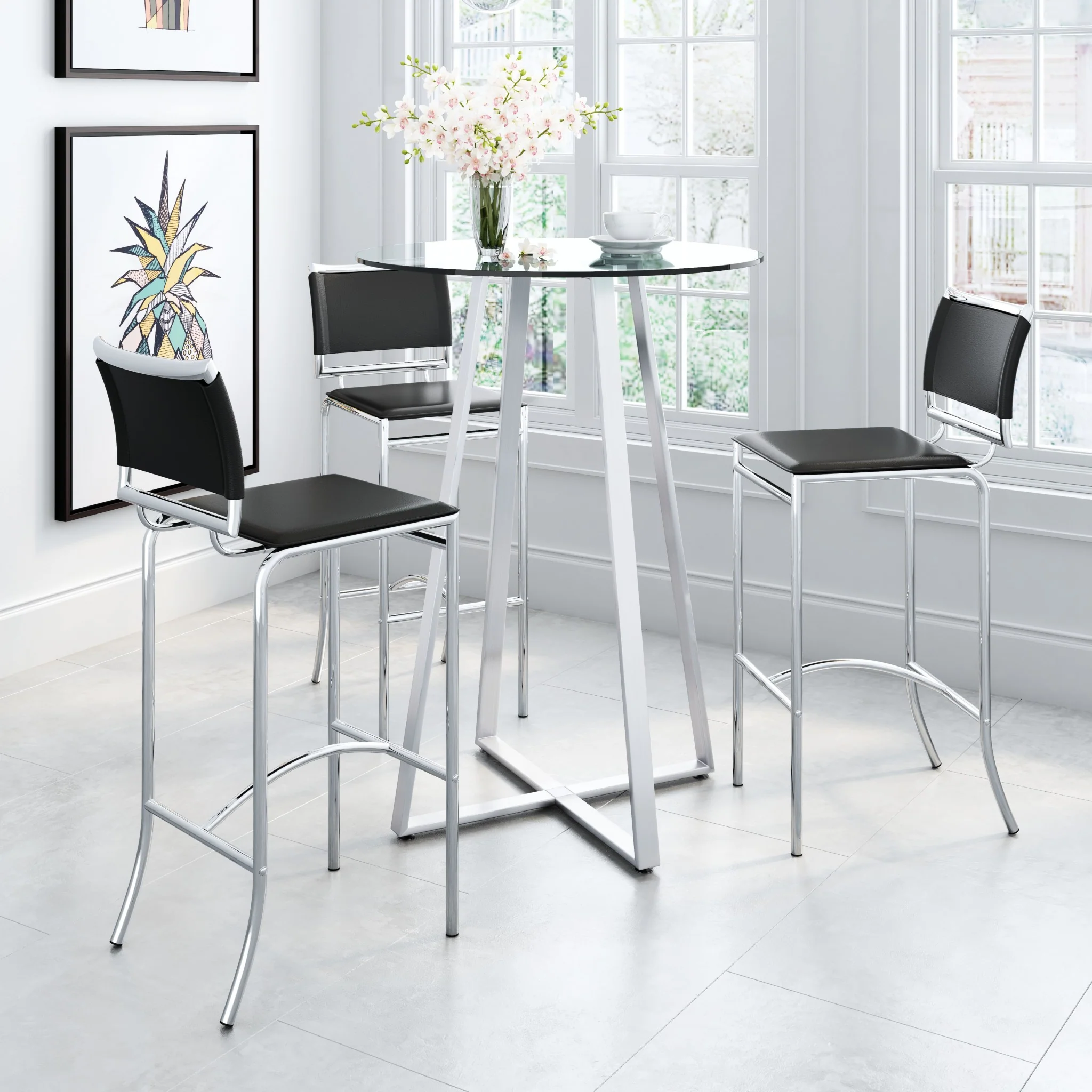Set Of Two 38" Black Steel Low Back Chairs With Footrest By Homeroots - Image 7