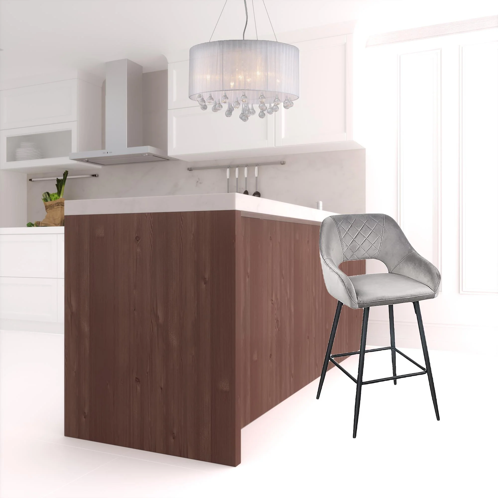 Set Of Two 38" Gray Velvet And Black Open Back Bar Height Chairs By Homeroots - Image 2