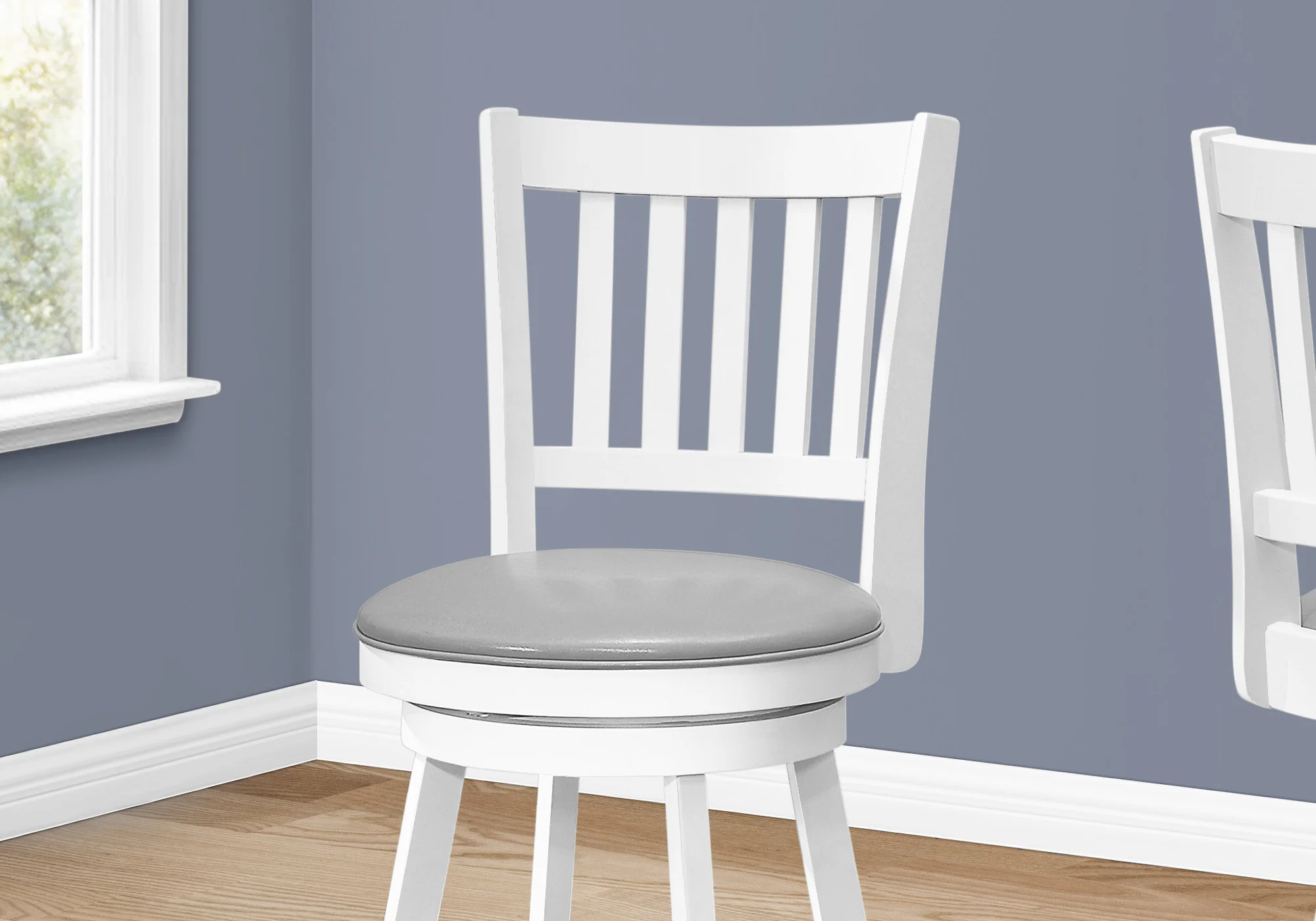 Set Of Two 38" Grey White Counter Height Swivel Full Back Bar Chairs By Homeroots - Image 3