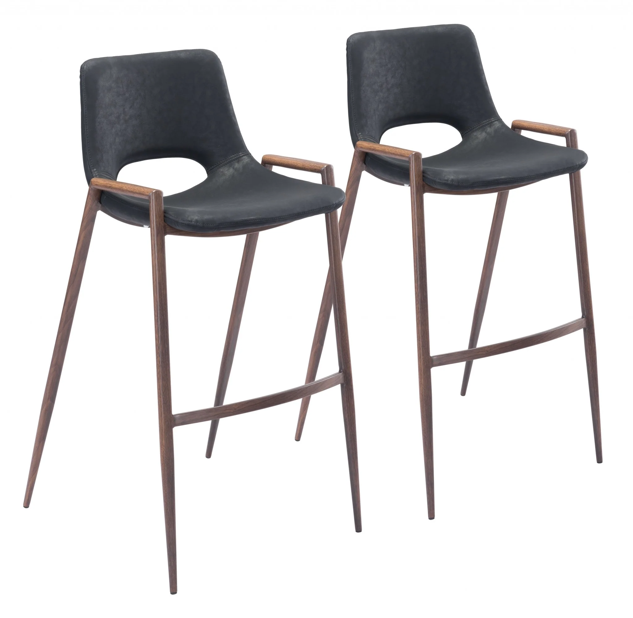 Set Of Two 39" Black And Brown Steel Low Back Bar Height Chairs With Footrest By Homeroots - Image 6