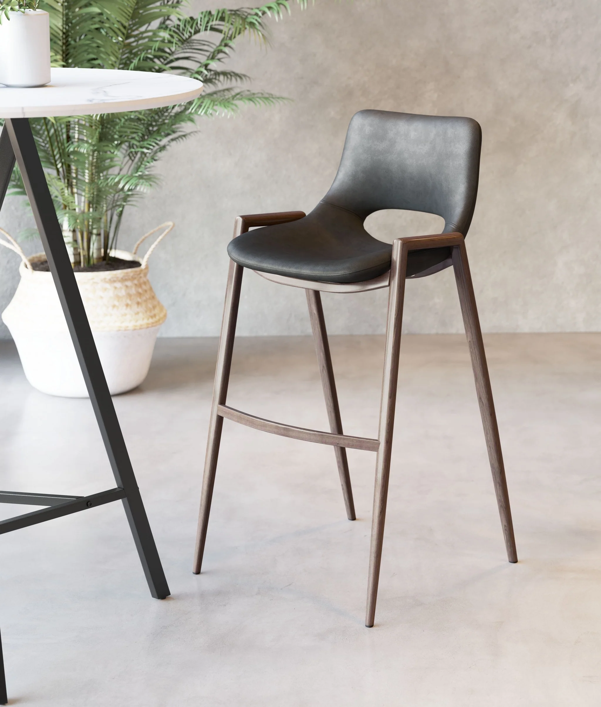 Set Of Two 39" Black And Brown Steel Low Back Bar Height Chairs With Footrest By Homeroots - Image 8