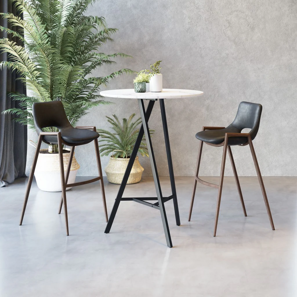 Set Of Two 39" Black And Brown Steel Low Back Bar Height Chairs With Footrest By Homeroots - Image 9
