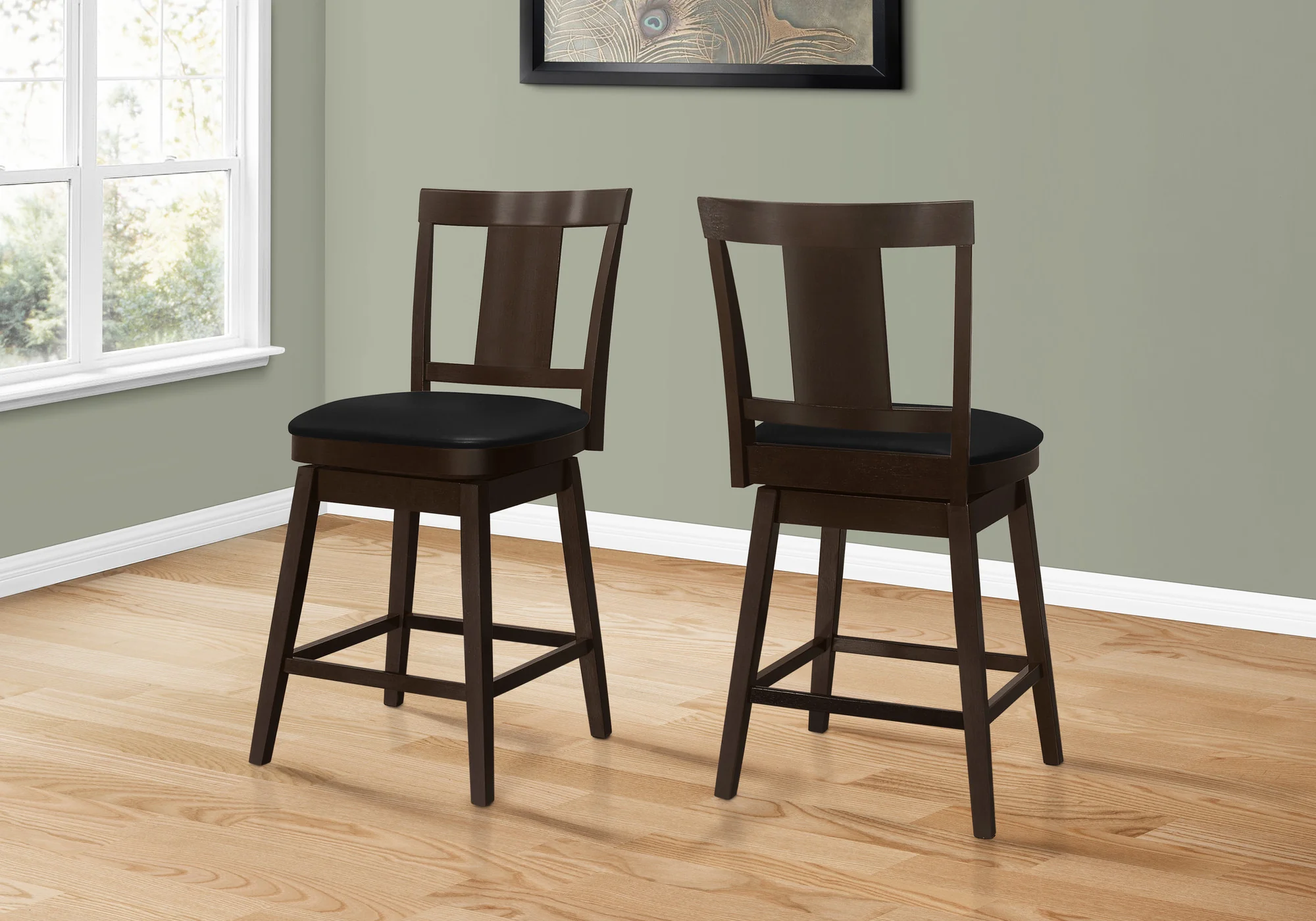 Set Of Two 39" Black Espresso Counter Height Swivel Full Back Bar Chairs By Homeroots - Image 2